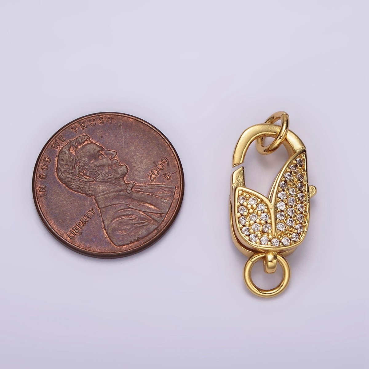 14K Gold Filled Lobster Claw Clasps Tulip Micro Paved CZ Jewelry Closure Findings Supply in Gold & Silver | Z-607 Z-608 - DLUXCA