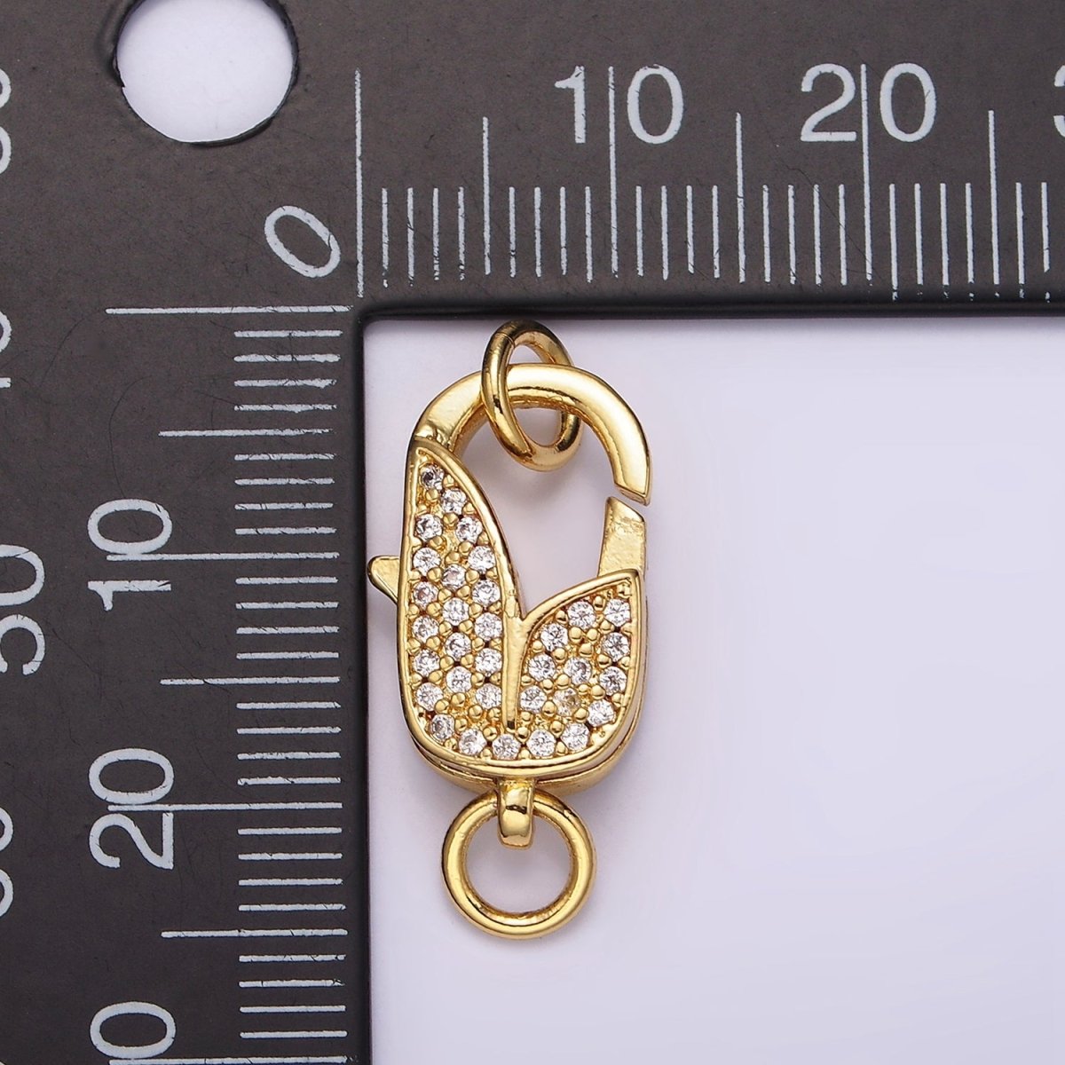 14K Gold Filled Lobster Claw Clasps Tulip Micro Paved CZ Jewelry Closure Findings Supply in Gold & Silver | Z-607 Z-608 - DLUXCA