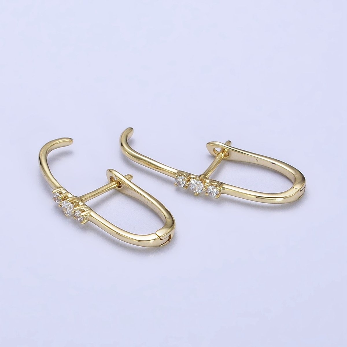 14K Gold Filled Long Linear Triple Clear CZ English Lock Earrings | AB273 - DLUXCA