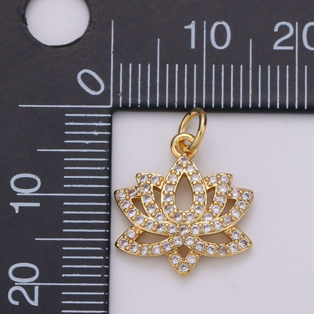 14K Gold Filled Lotus Flower Charm, Micro Pave Cubic Zirconia Mini Pendant C-246 - DLUXCA