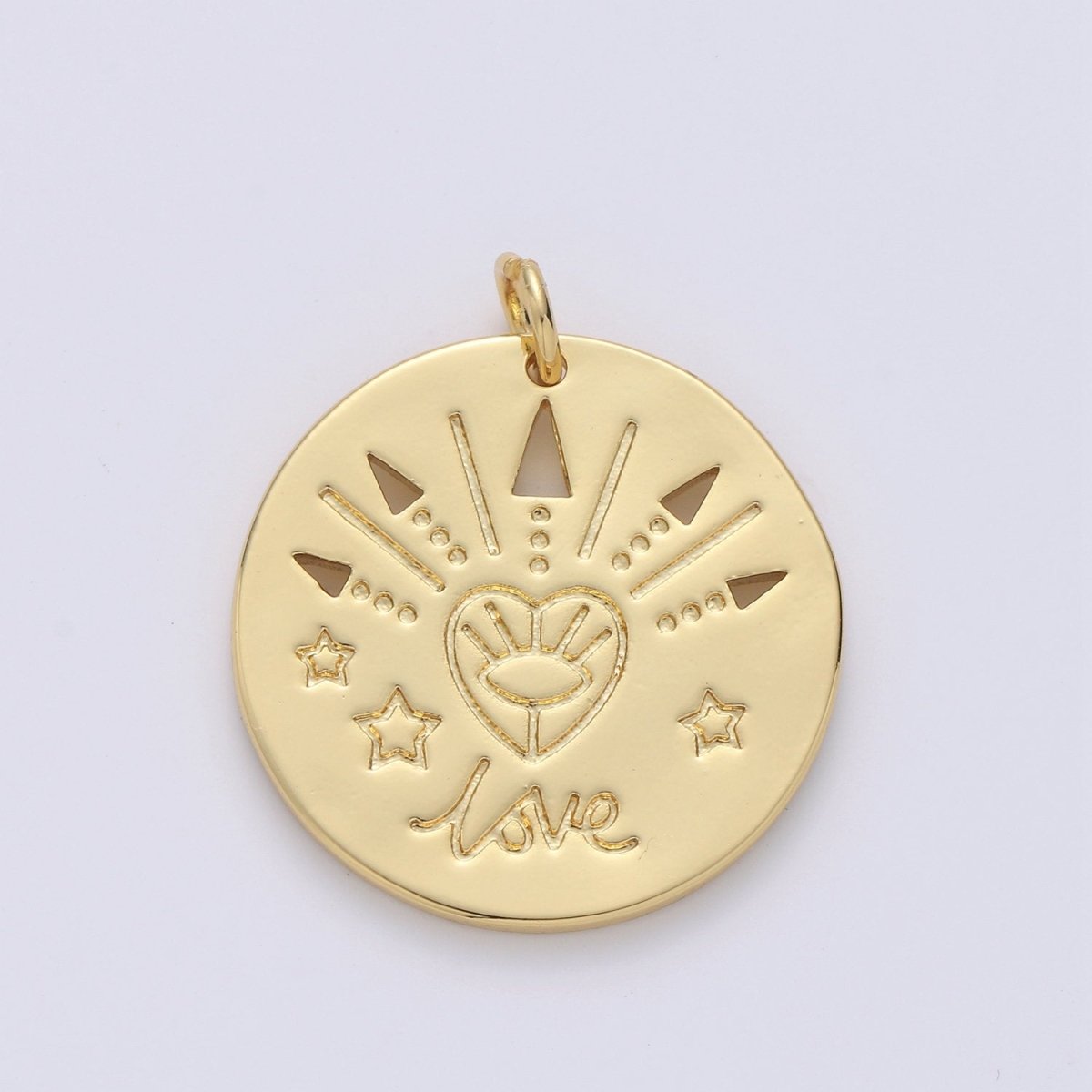 14k Gold FIlled Love Charm - Love medallion - Coind Disc charm - gold Evil Eye pendant for Necklace Bracelet Earring Charm D-517 - DLUXCA