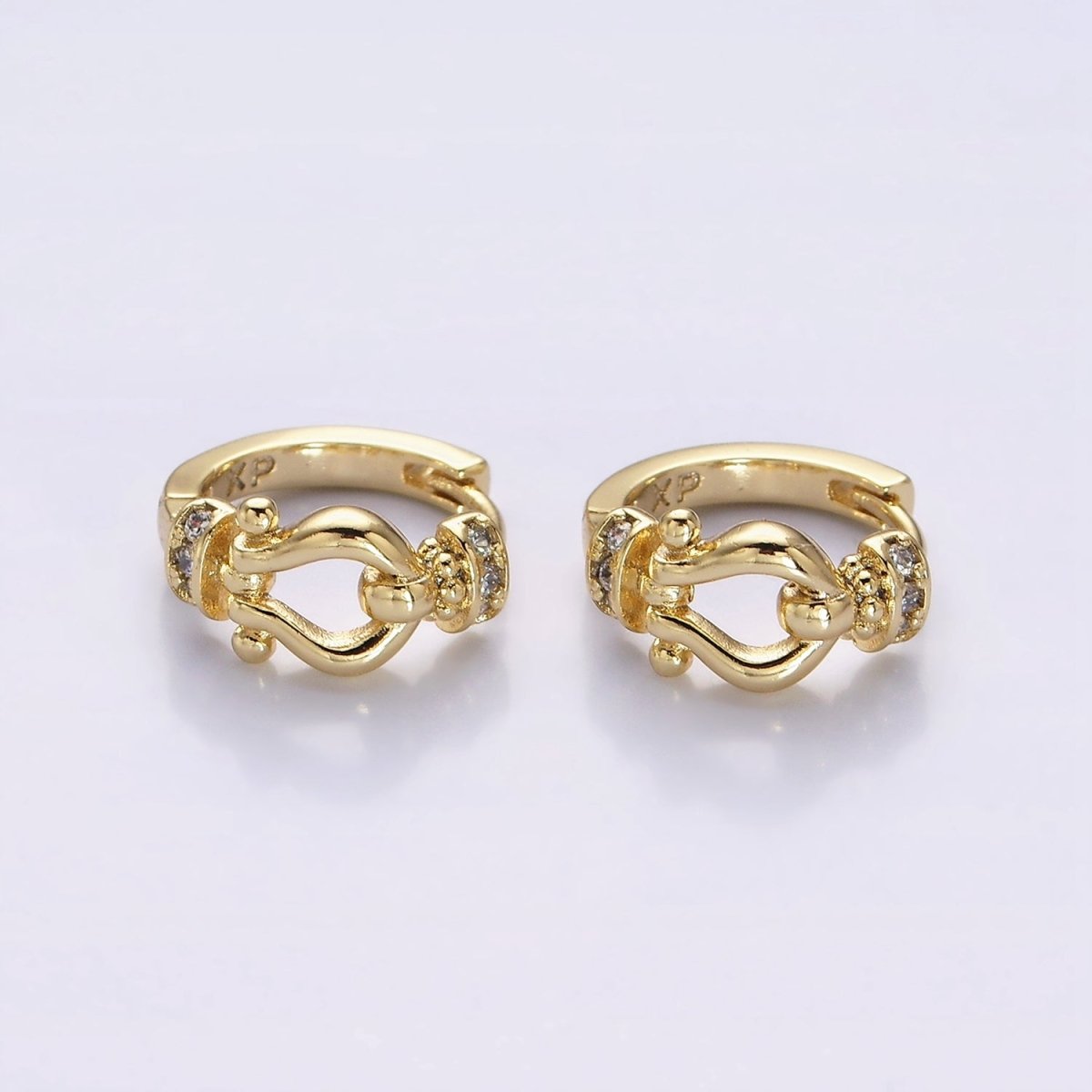 14K Gold Filled Lyre Link Micro Paved CZ 13mm Huggie Earrings | AE584 - DLUXCA