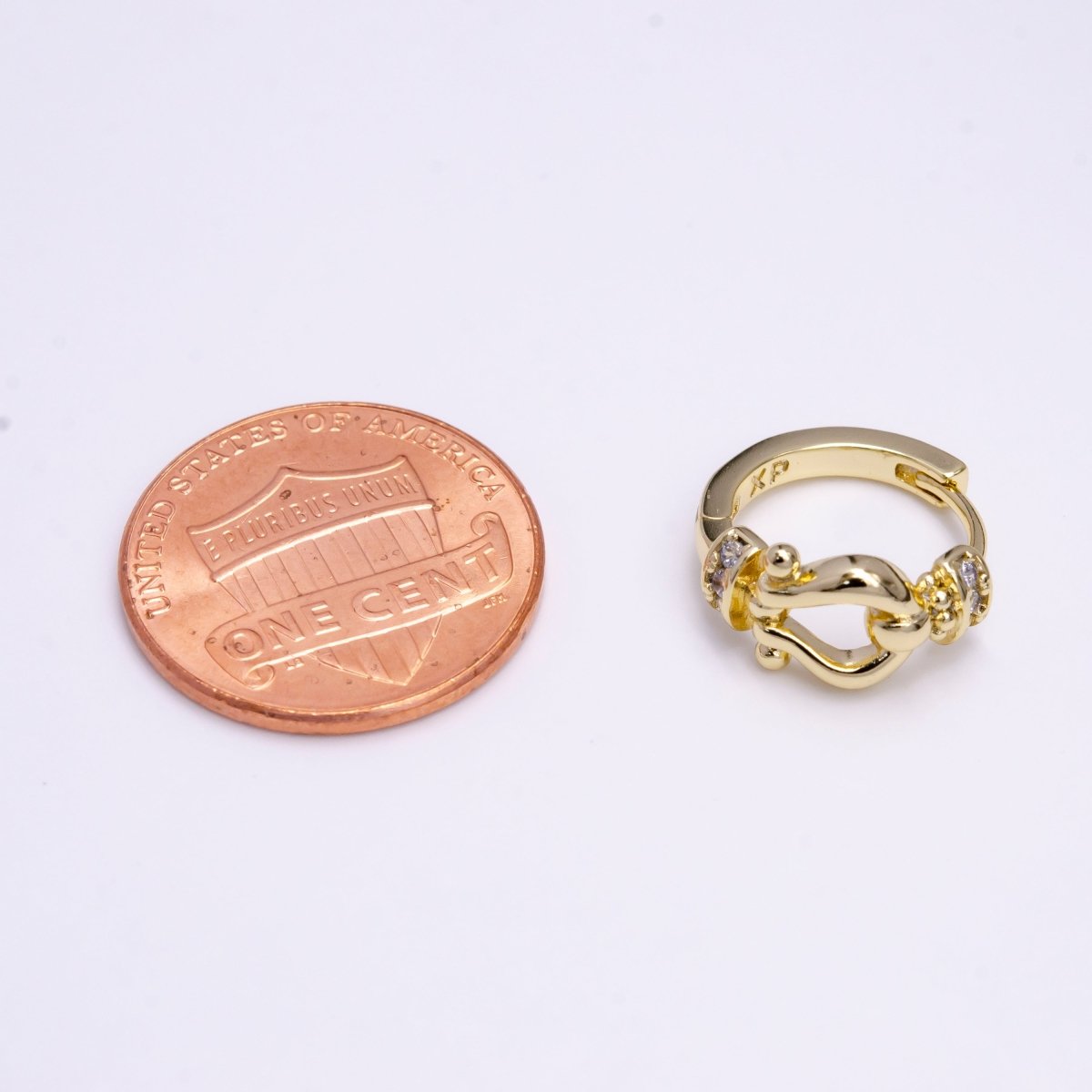 14K Gold Filled Lyre Link Micro Paved CZ 13mm Huggie Earrings | AE584 - DLUXCA