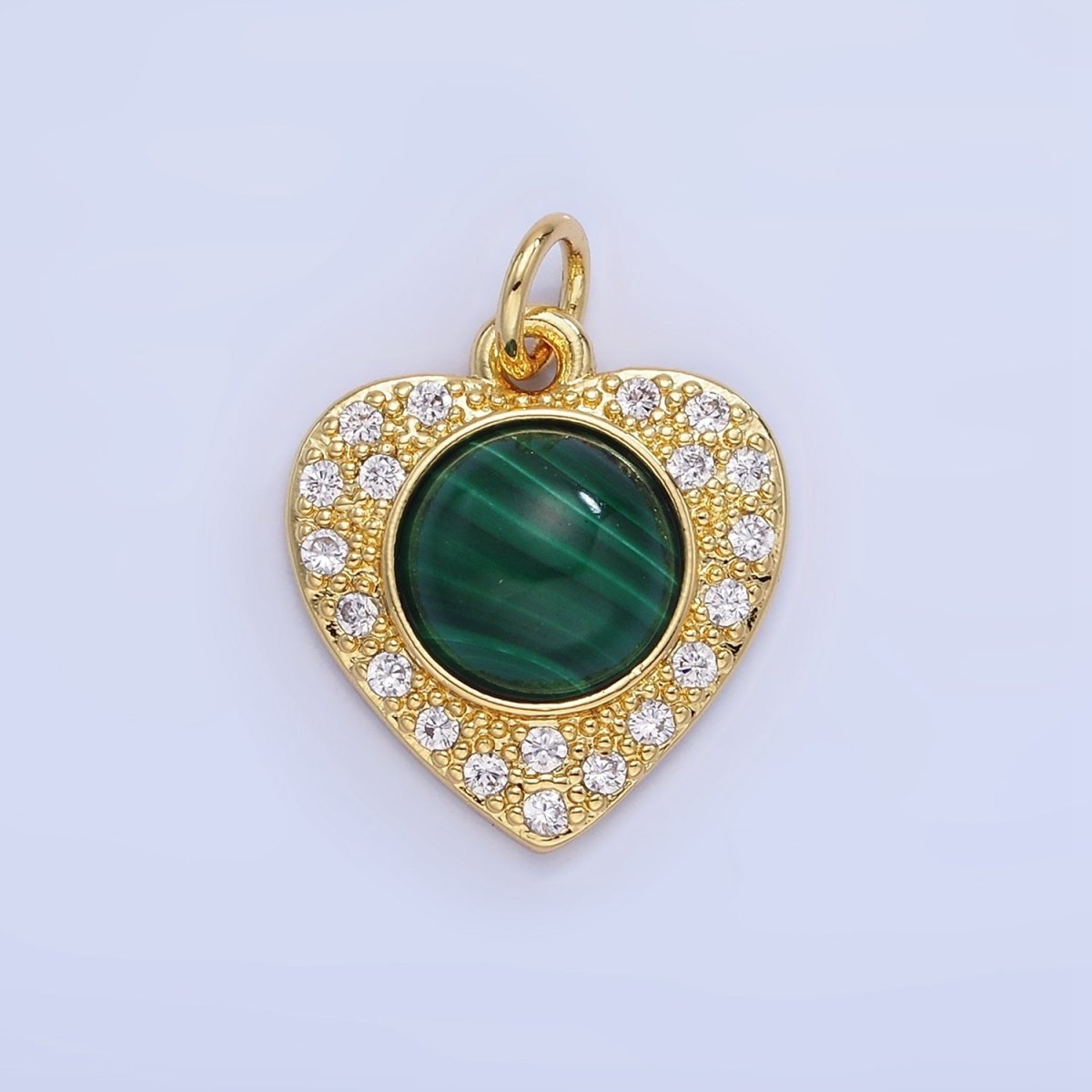 14K Gold Filled Malachite, Carnelian Micro Paved CZ Heart Charm | W565 - DLUXCA