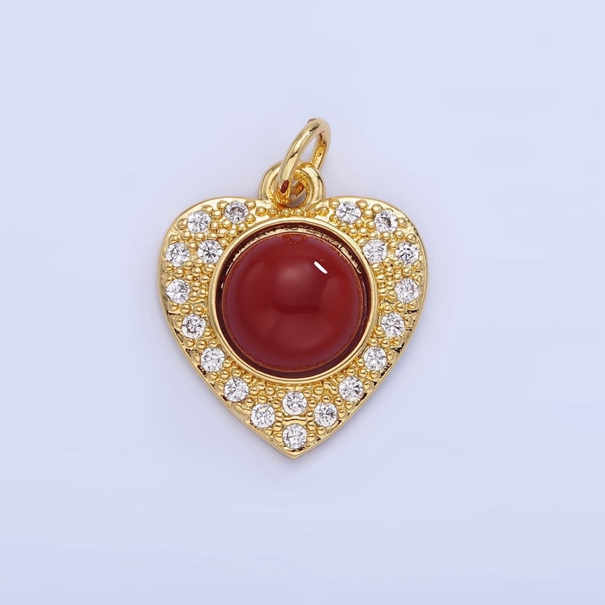 14K Gold Filled Malachite, Carnelian Micro Paved CZ Heart Charm | W565 - DLUXCA