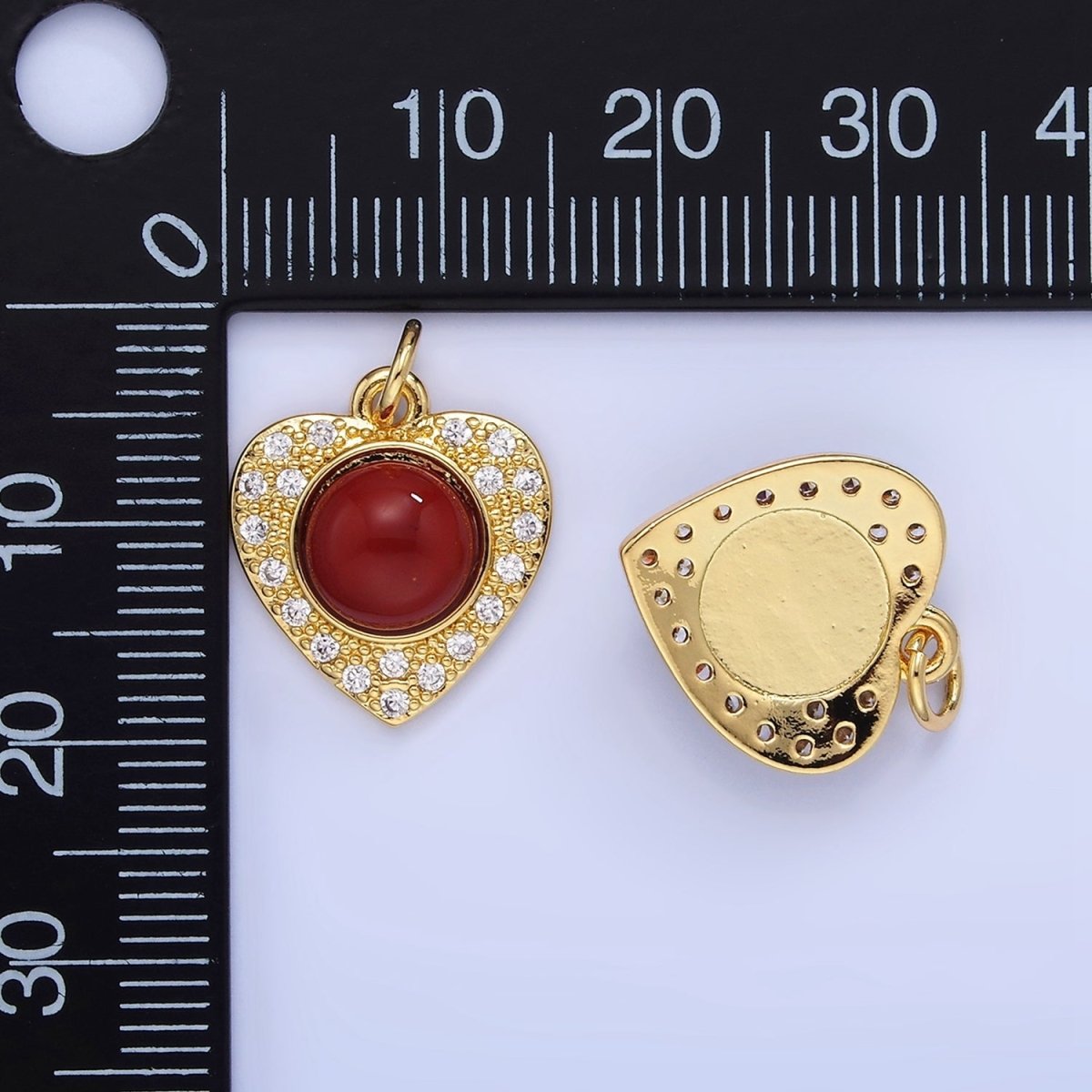 14K Gold Filled Malachite, Carnelian Micro Paved CZ Heart Charm | W565 - DLUXCA