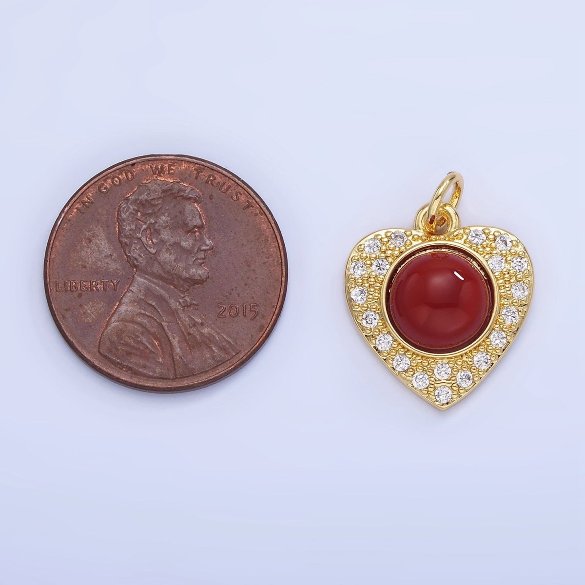 14K Gold Filled Malachite, Carnelian Micro Paved CZ Heart Charm | W565 - DLUXCA