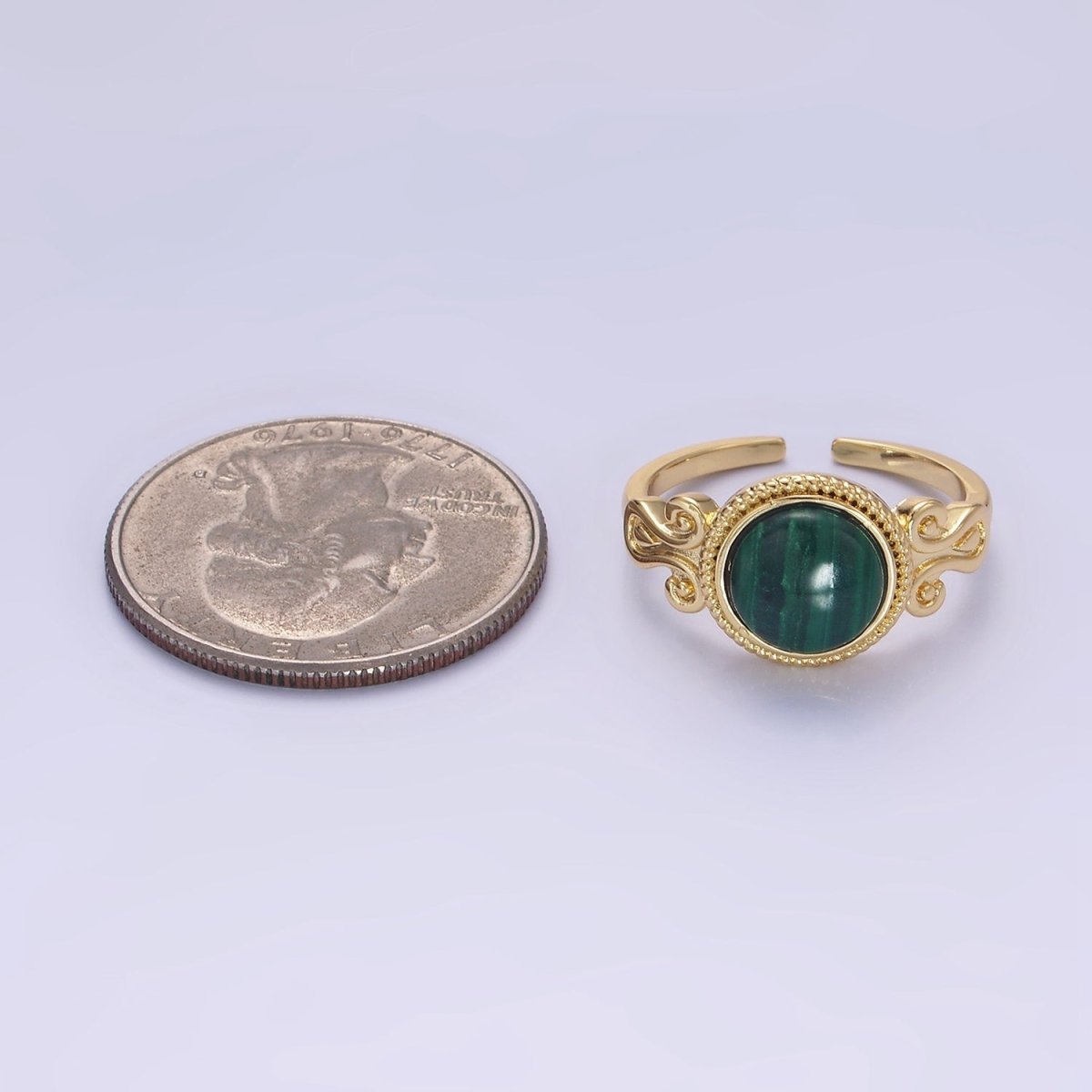 14K Gold Filled Malachite Croissant Bezel Artisan Ring | O1342 - DLUXCA
