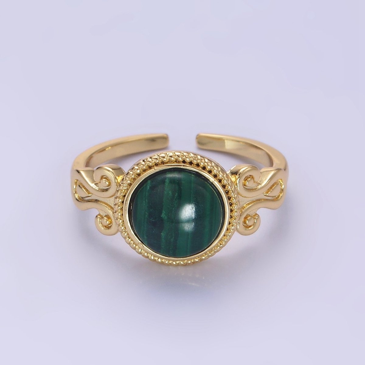 14K Gold Filled Malachite Croissant Bezel Artisan Ring | O1342 - DLUXCA