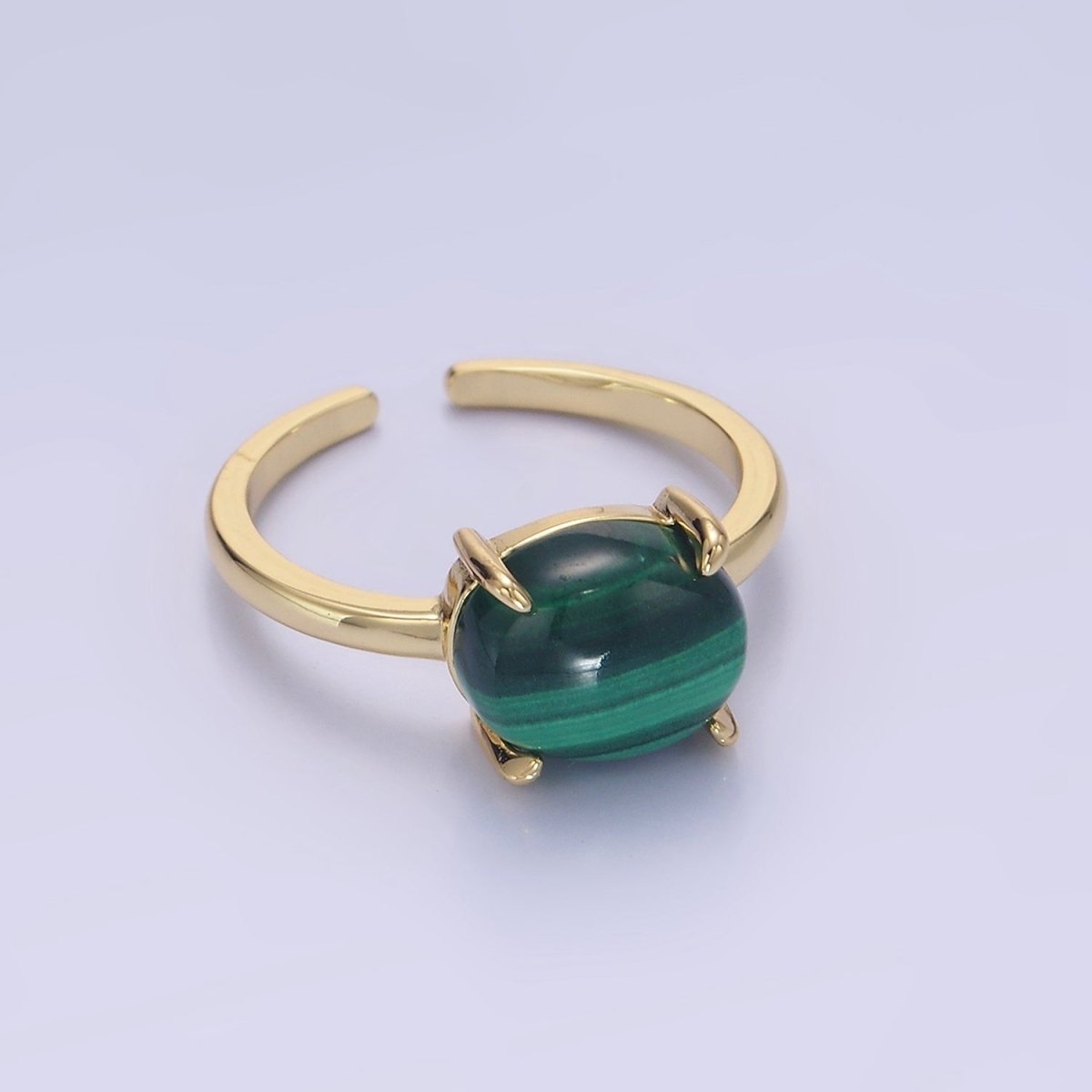 14K Gold Filled Malachite Gemstone Oval Solitaire Ring | O1347 - DLUXCA