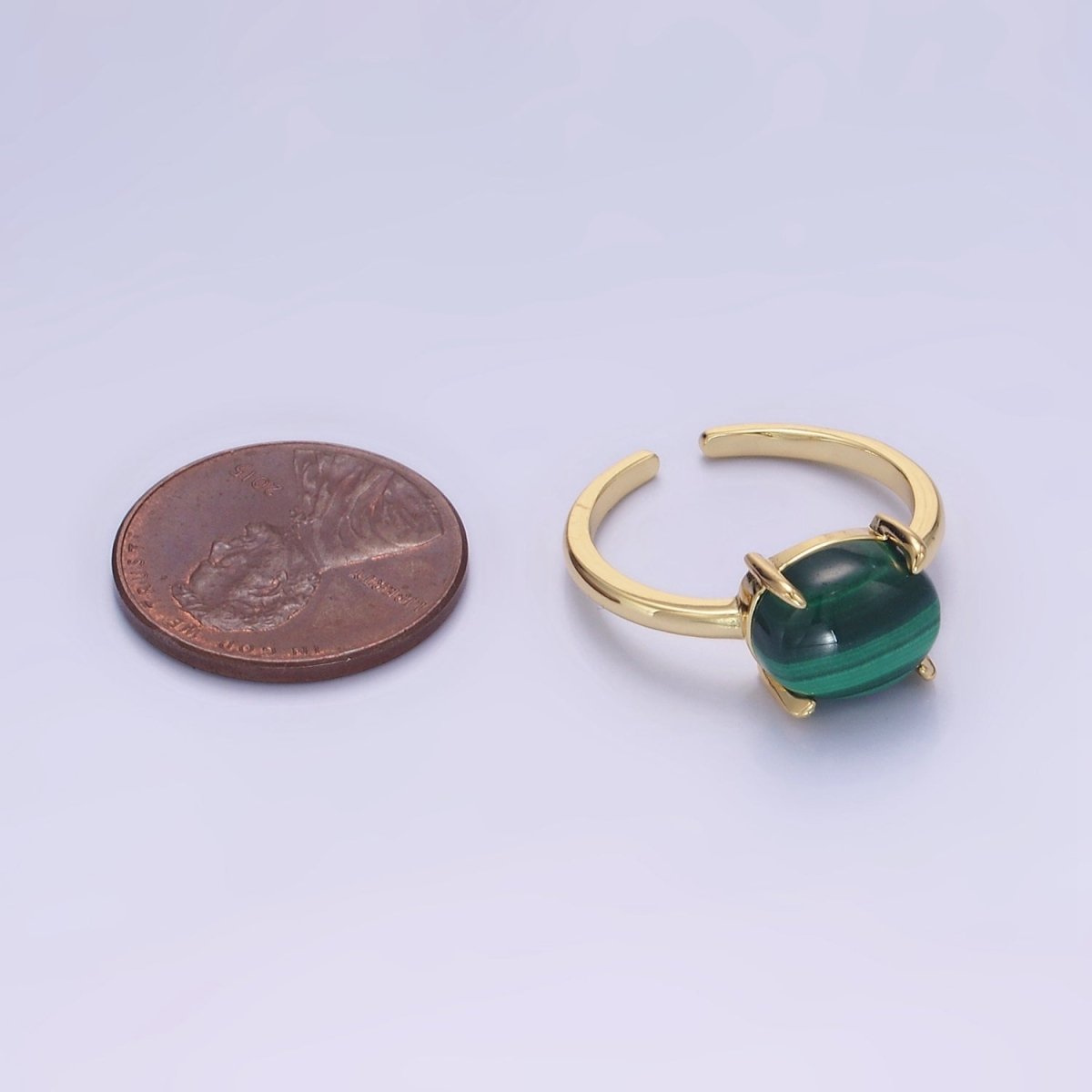 14K Gold Filled Malachite Gemstone Oval Solitaire Ring | O1347 - DLUXCA