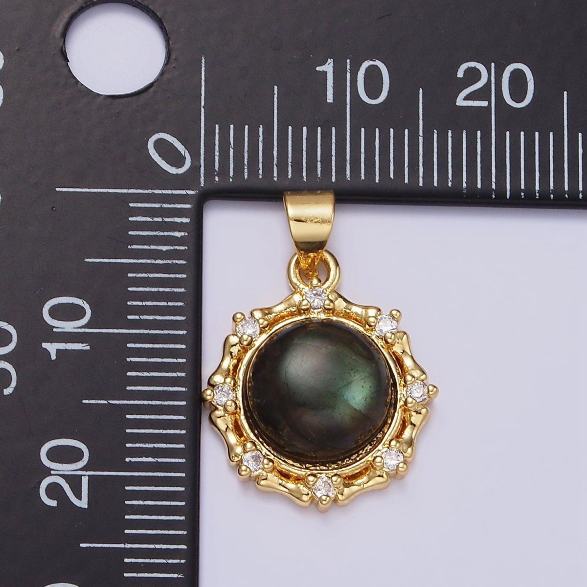 14K Gold Filled Malachite, Labradorite Round Bamboo CZ Lined Pendant | AA676 AA677 - DLUXCA
