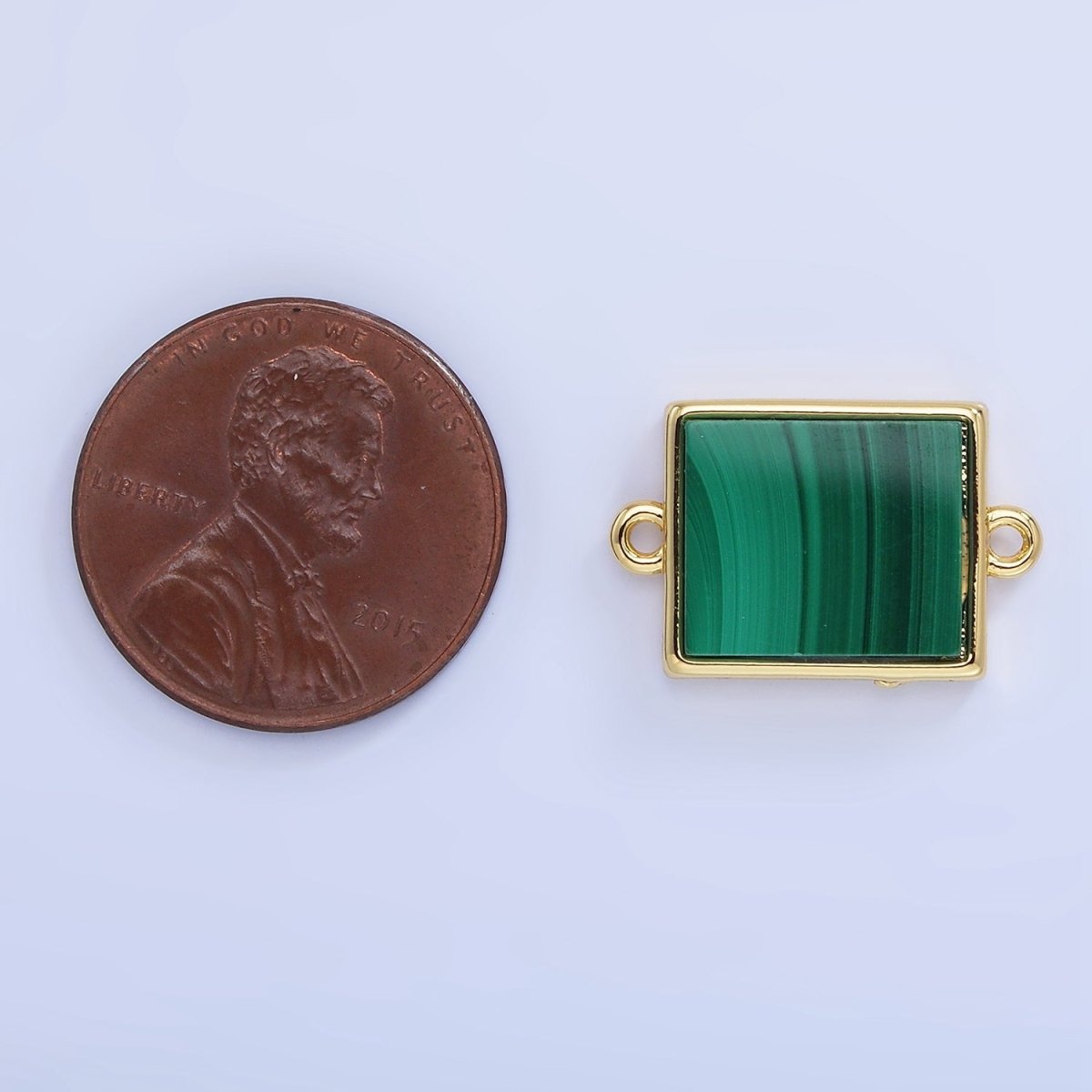 14K Gold Filled Malachite Rectangle Tag Bezel Connector | G335 - DLUXCA