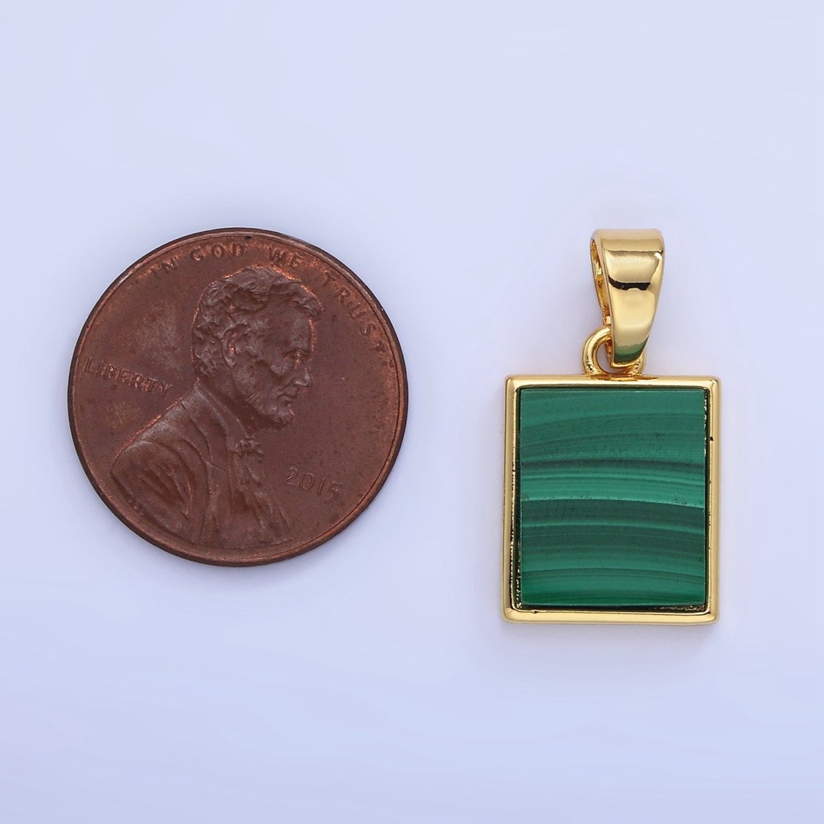 14K Gold Filled Malachite Rectangle Tag Bezel Pendant | AA1255 - DLUXCA