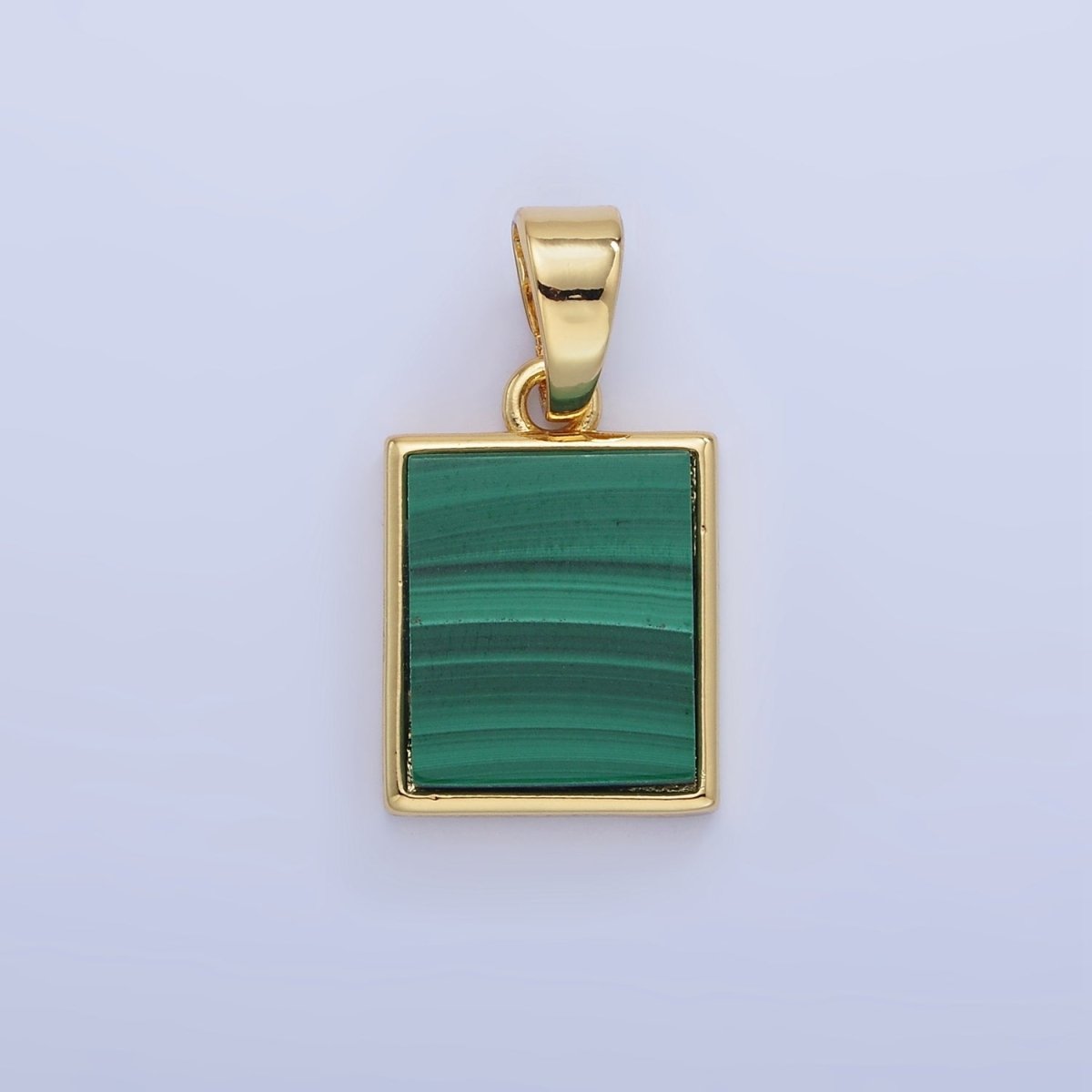 14K Gold Filled Malachite Rectangle Tag Bezel Pendant | AA1255 - DLUXCA