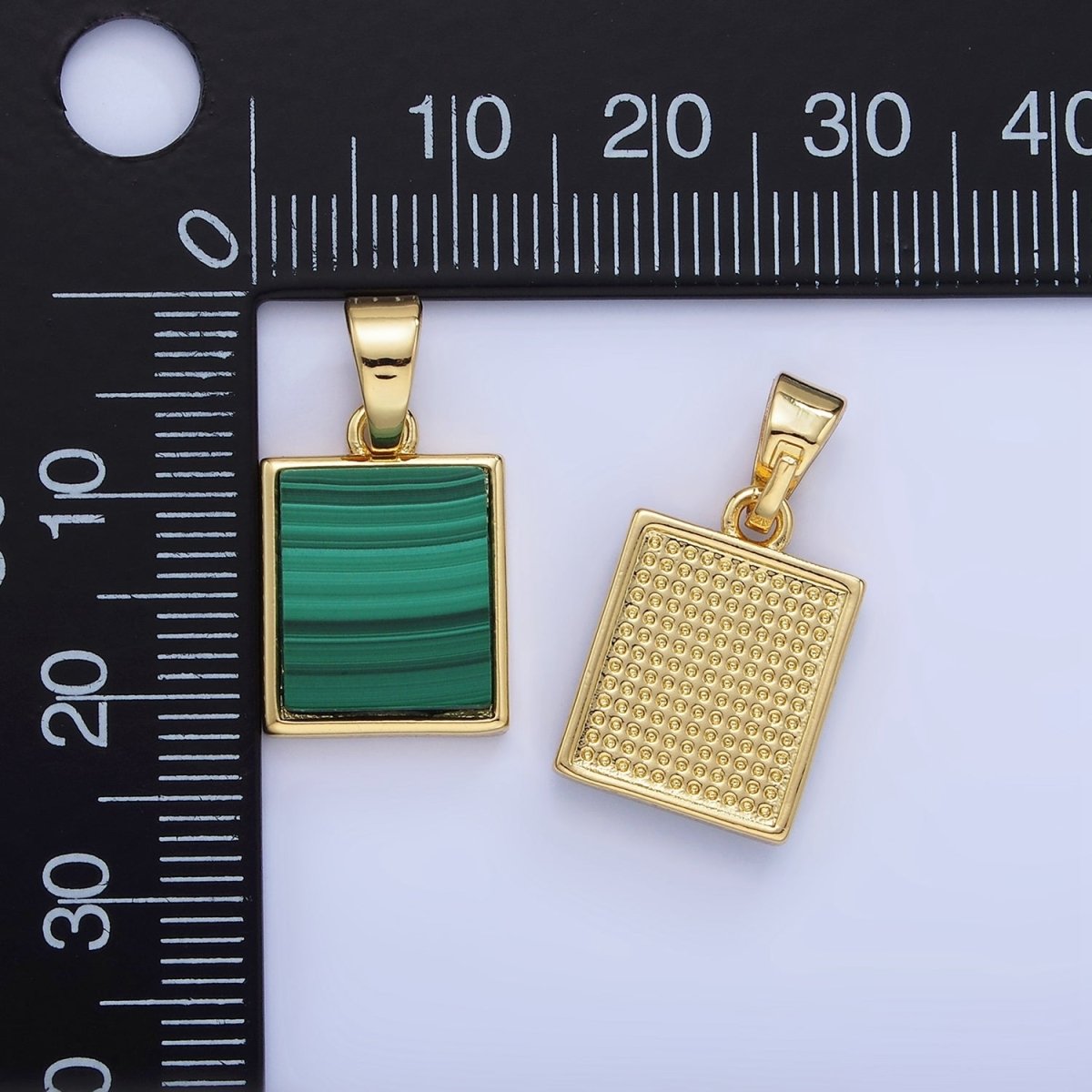 14K Gold Filled Malachite Rectangle Tag Bezel Pendant | AA1255 - DLUXCA