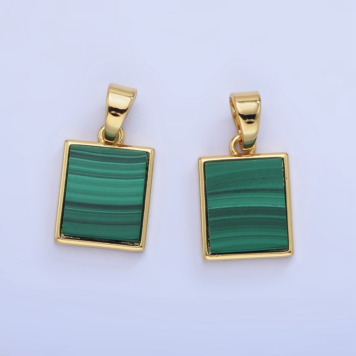 14K Gold Filled Malachite Rectangle Tag Bezel Pendant | AA1255 - DLUXCA