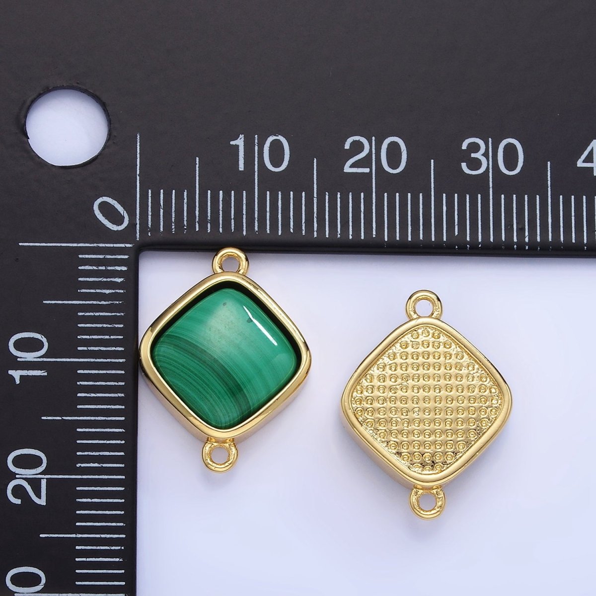 14K Gold Filled Malachite Rhombus Bezel Connector | G334 - DLUXCA