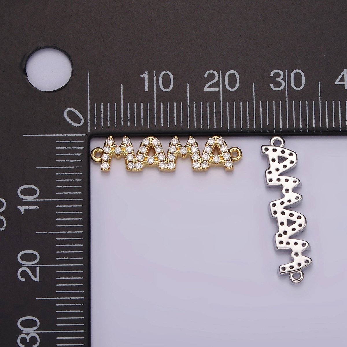 14K Gold Filled "MAMA" Micro Paved CZ Script Connector in Gold & Silver | G267 - DLUXCA