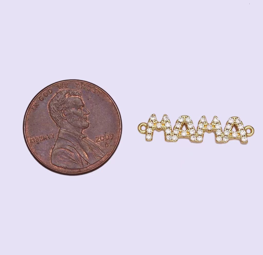 14K Gold Filled "MAMA" Micro Paved CZ Script Connector in Gold & Silver | G267 - DLUXCA
