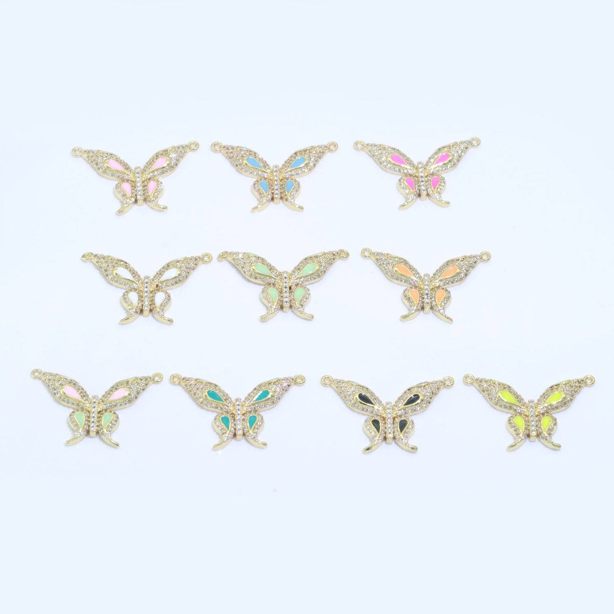 14K Gold Filled Mariposa Butterfly Charm Connector Enamel Butterfly Charm Cubic Zirconia Pendant for Necklace Component Link Connector F-892~F-901 - DLUXCA