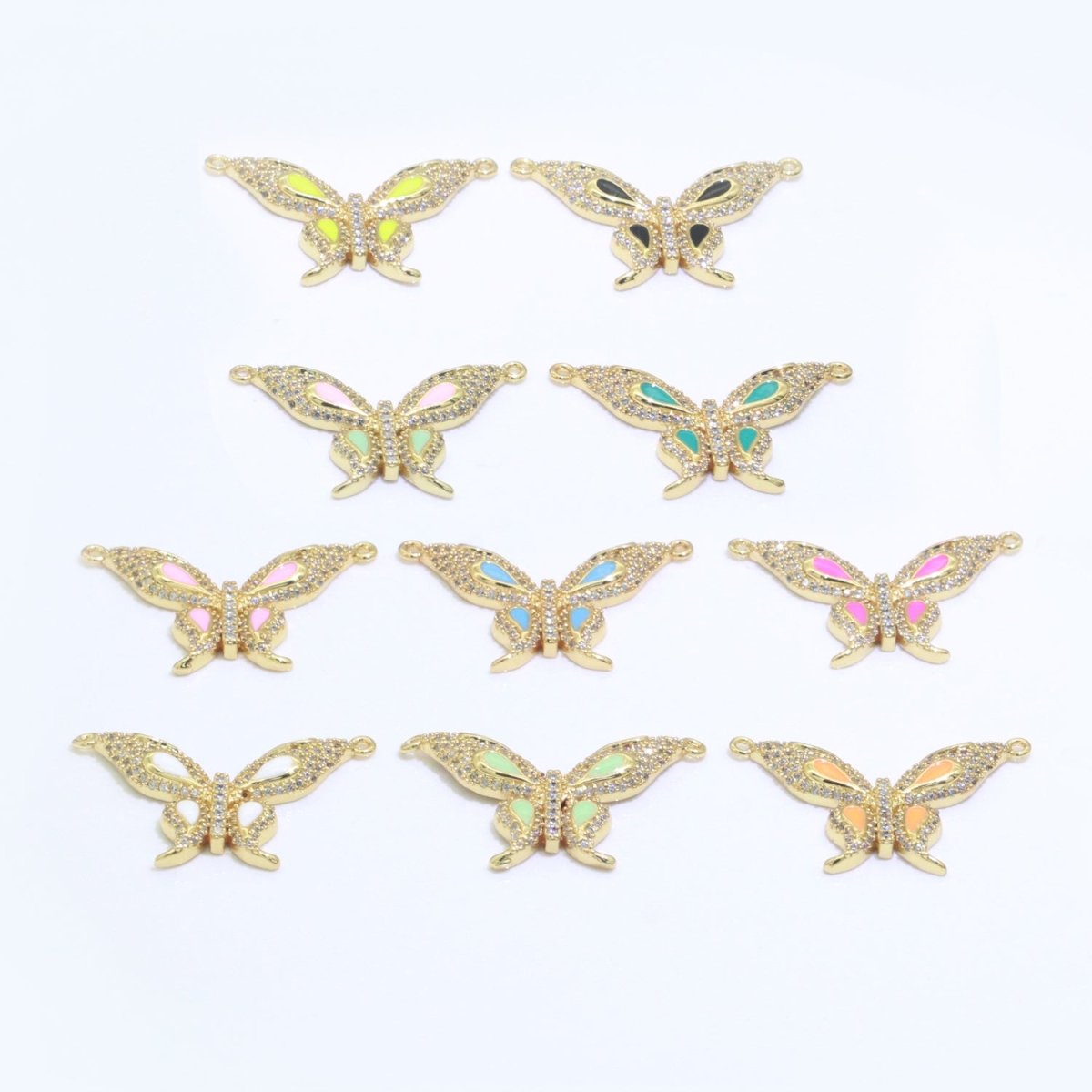 14K Gold Filled Mariposa Butterfly Charm Connector Enamel Butterfly Charm Cubic Zirconia Pendant for Necklace Component Link Connector F-892~F-901 - DLUXCA