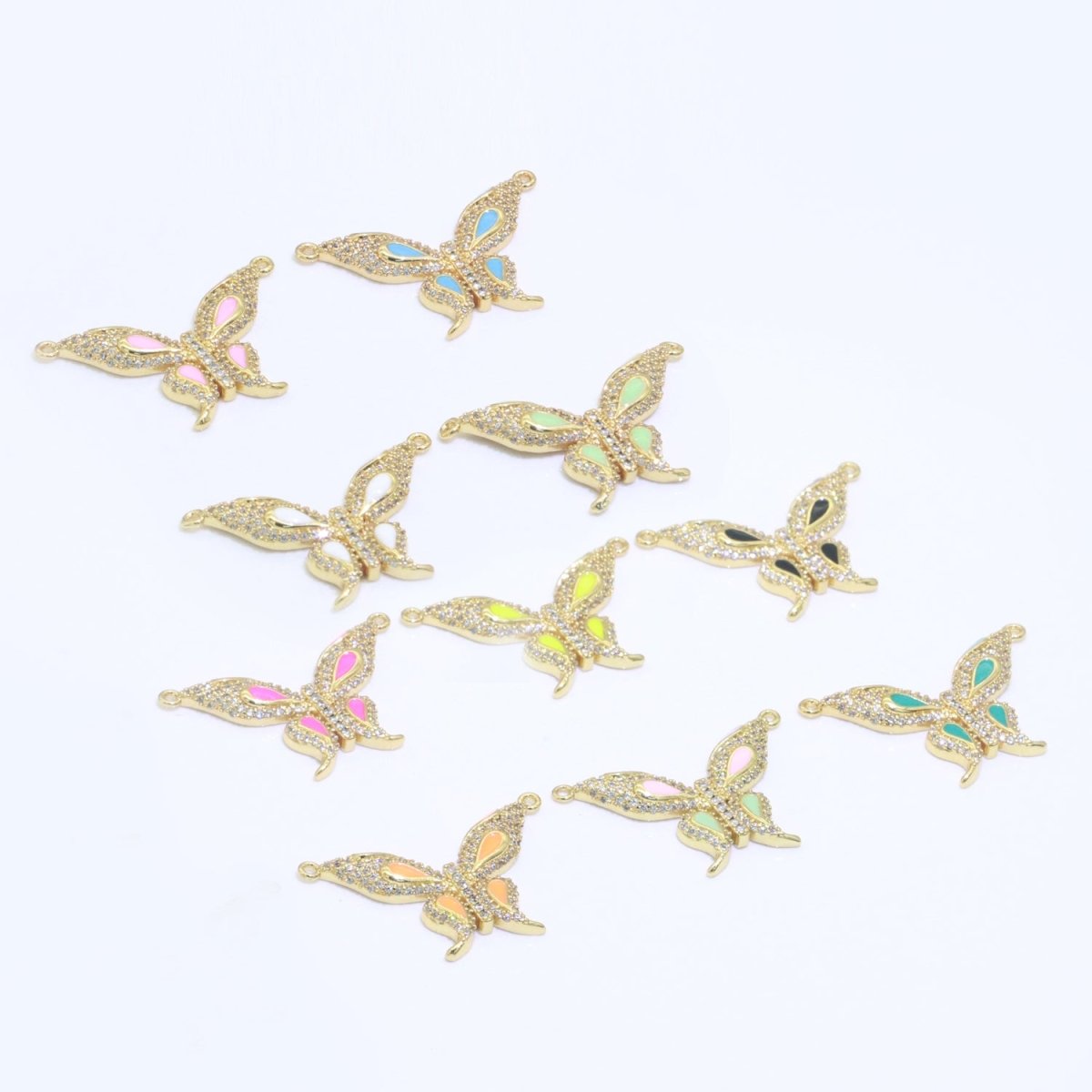 14K Gold Filled Mariposa Butterfly Charm Connector Enamel Butterfly Charm Cubic Zirconia Pendant for Necklace Component Link Connector F-892~F-901 - DLUXCA