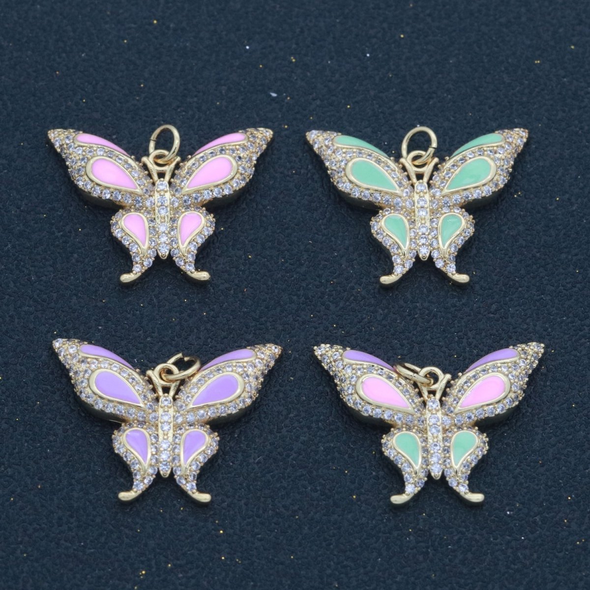 14K Gold Filled Mariposa Butterfly Charm Enamel Butterfly Pendant Cubic Zirconia Pendant for Necklace Component Monarch Insect Inspired M-613 - M-616 - DLUXCA