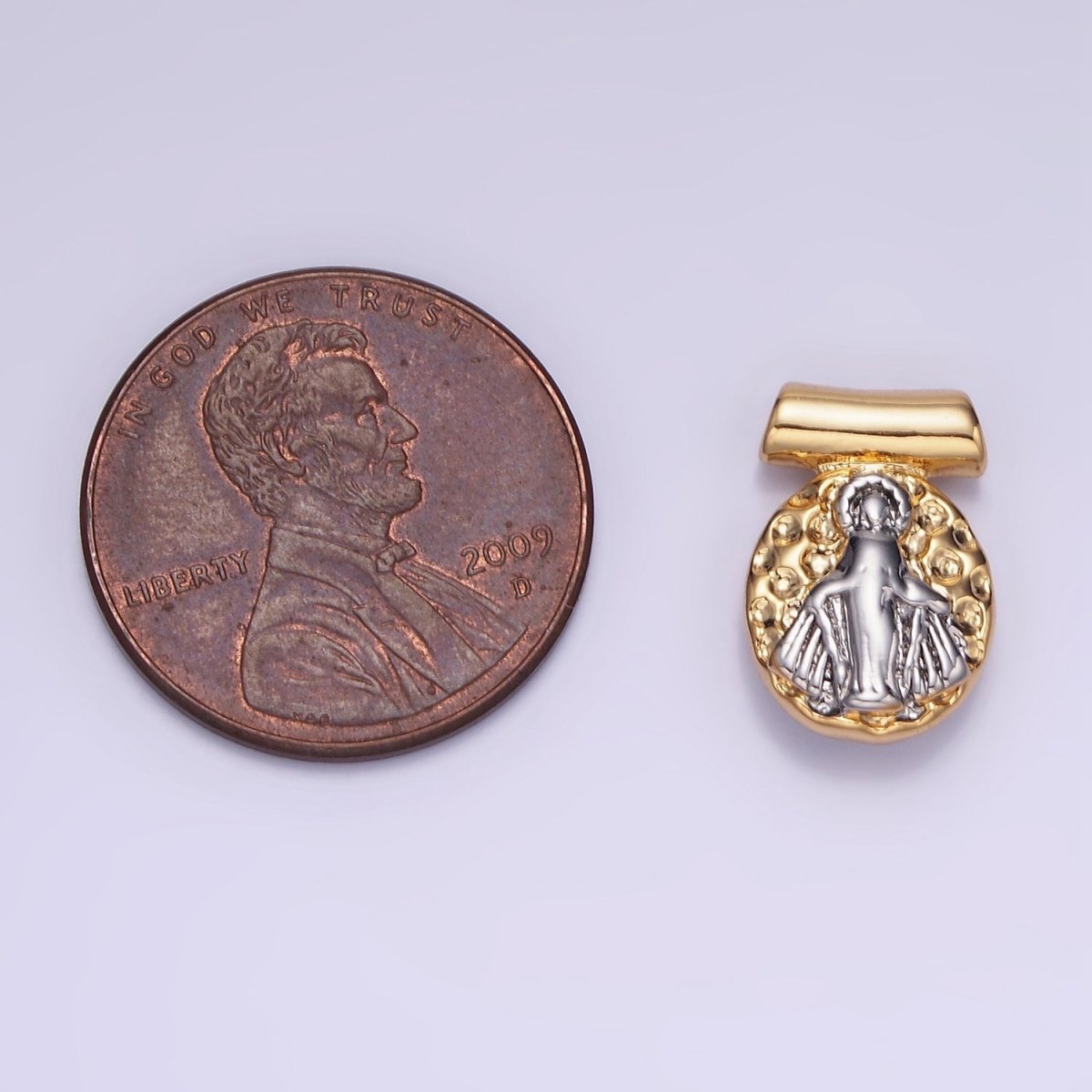 14K Gold Filled Mary Dotted Mixed Metal Bar Pendant | AA1154 - DLUXCA