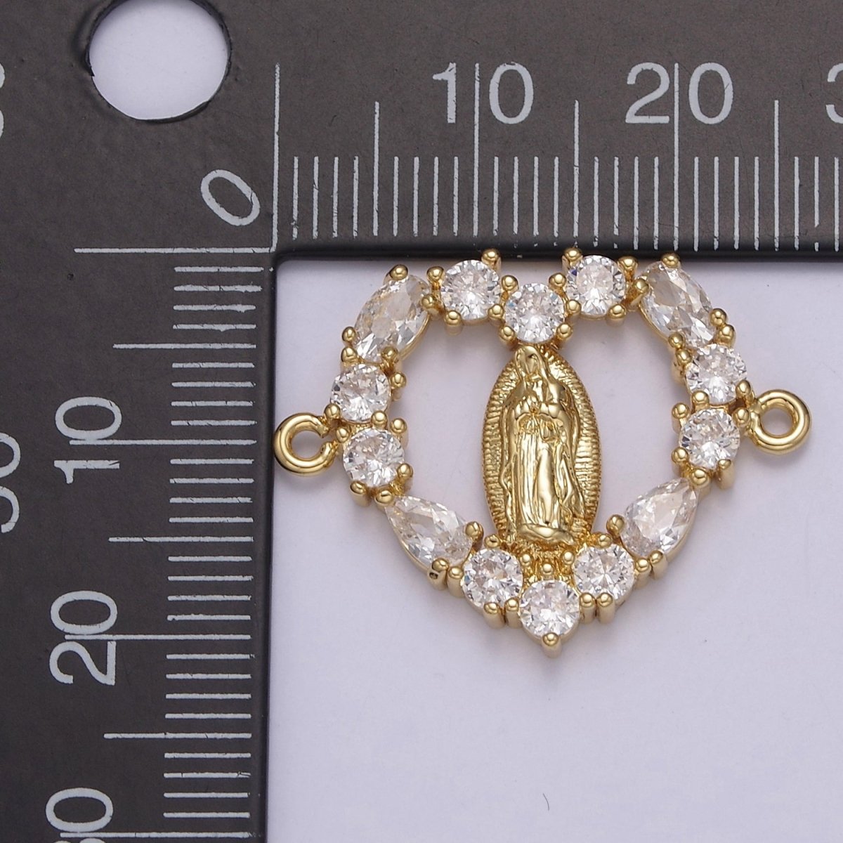 14K Gold Filled Mary Lady Guadalupe Open Heart CZ Connector | G-909 - DLUXCA