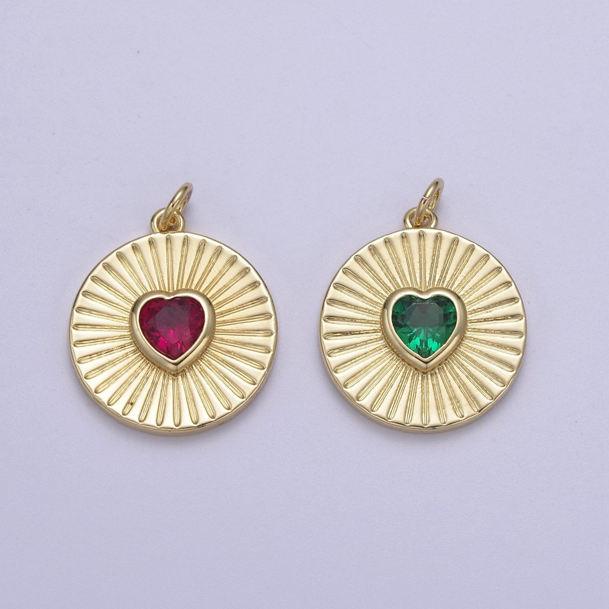 14K Gold Filled Medallion Charm Cubic Zirconia Micro Pave Heart Pendant For Minimalist Jewelry N-631 N-632 - DLUXCA