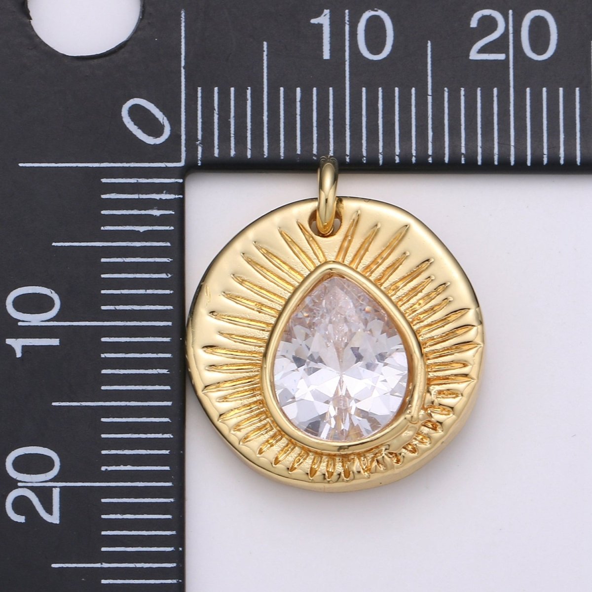 14k Gold Filled Medallion Tear Drop cubic Pendant, Vintage charms, Dainty Sunburst pendant Jewelry Bohemian Design Inspired Supply D-903 - DLUXCA