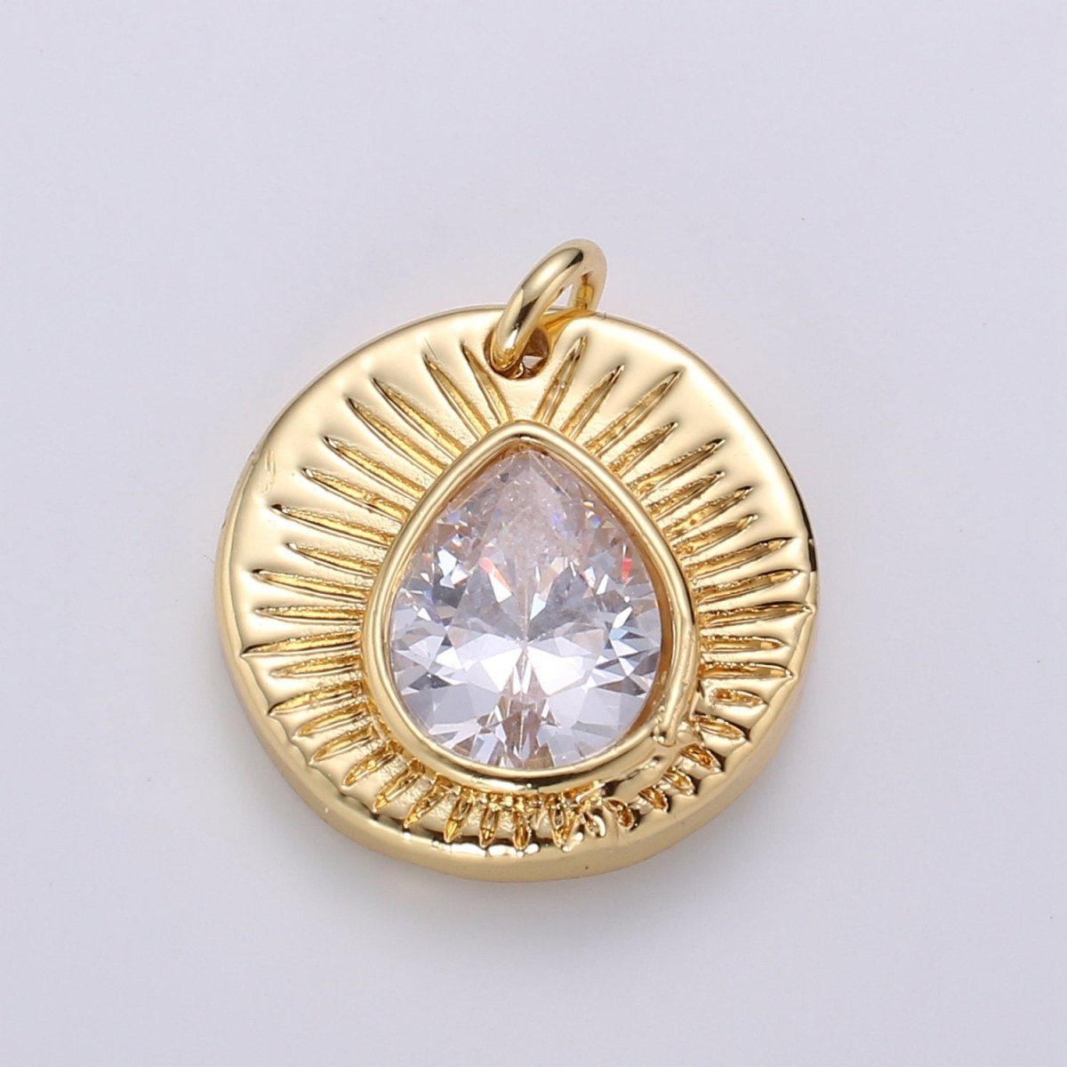 14k Gold Filled Medallion Tear Drop cubic Pendant, Vintage charms, Dainty Sunburst pendant Jewelry Bohemian Design Inspired Supply D-903 - DLUXCA