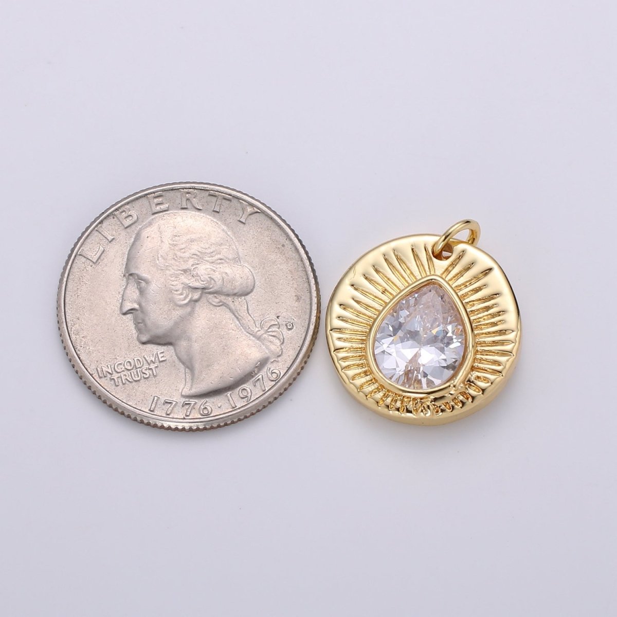 14k Gold Filled Medallion Tear Drop cubic Pendant, Vintage charms, Dainty Sunburst pendant Jewelry Bohemian Design Inspired Supply D-903 - DLUXCA