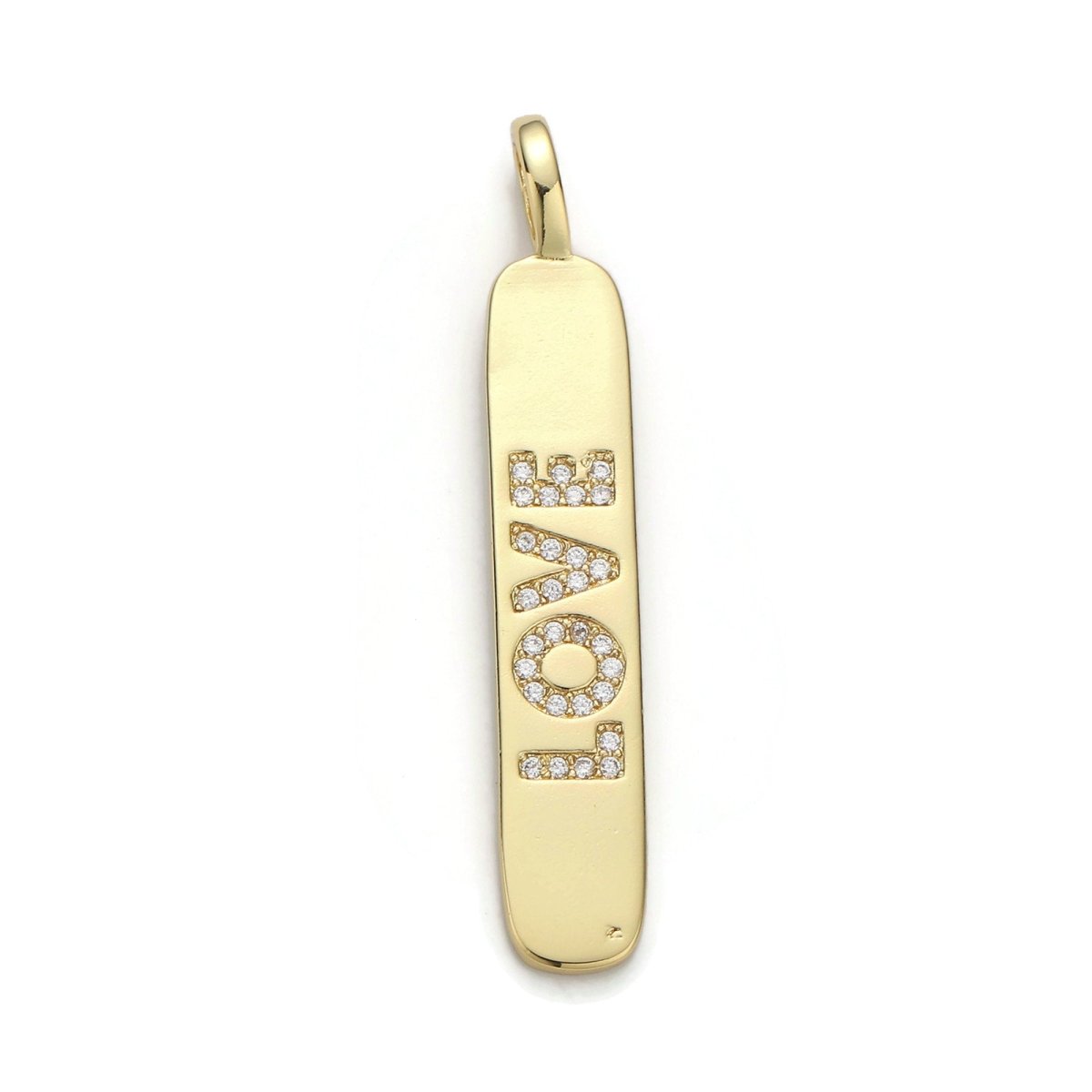 14k Gold Filled Micro Pave Cubic Zirconia Bar Pendant Charm, Micro Pave CZ Pendant Charm, Gold Filled Pendant, For DIY Jewelry 50mmx10mm I-620 - DLUXCA
