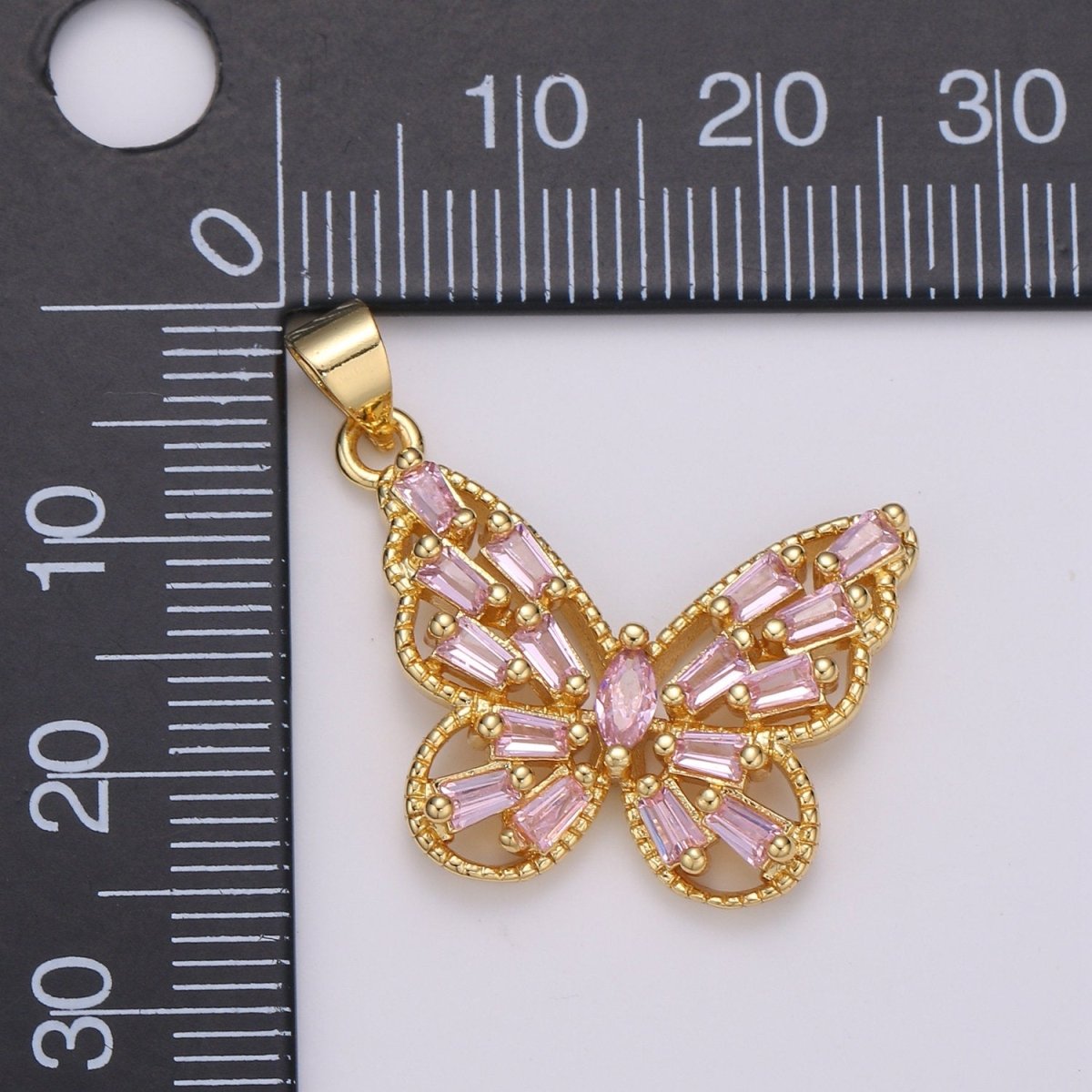 14k Gold Filled Micro Pave CZ Butterfly Pendant Charm, Micro Pave CZ Butterfly Pendant Charm, Gold Filled Pendant, Baguette CZ Pendant I-672 I-673 I-796 - DLUXCA
