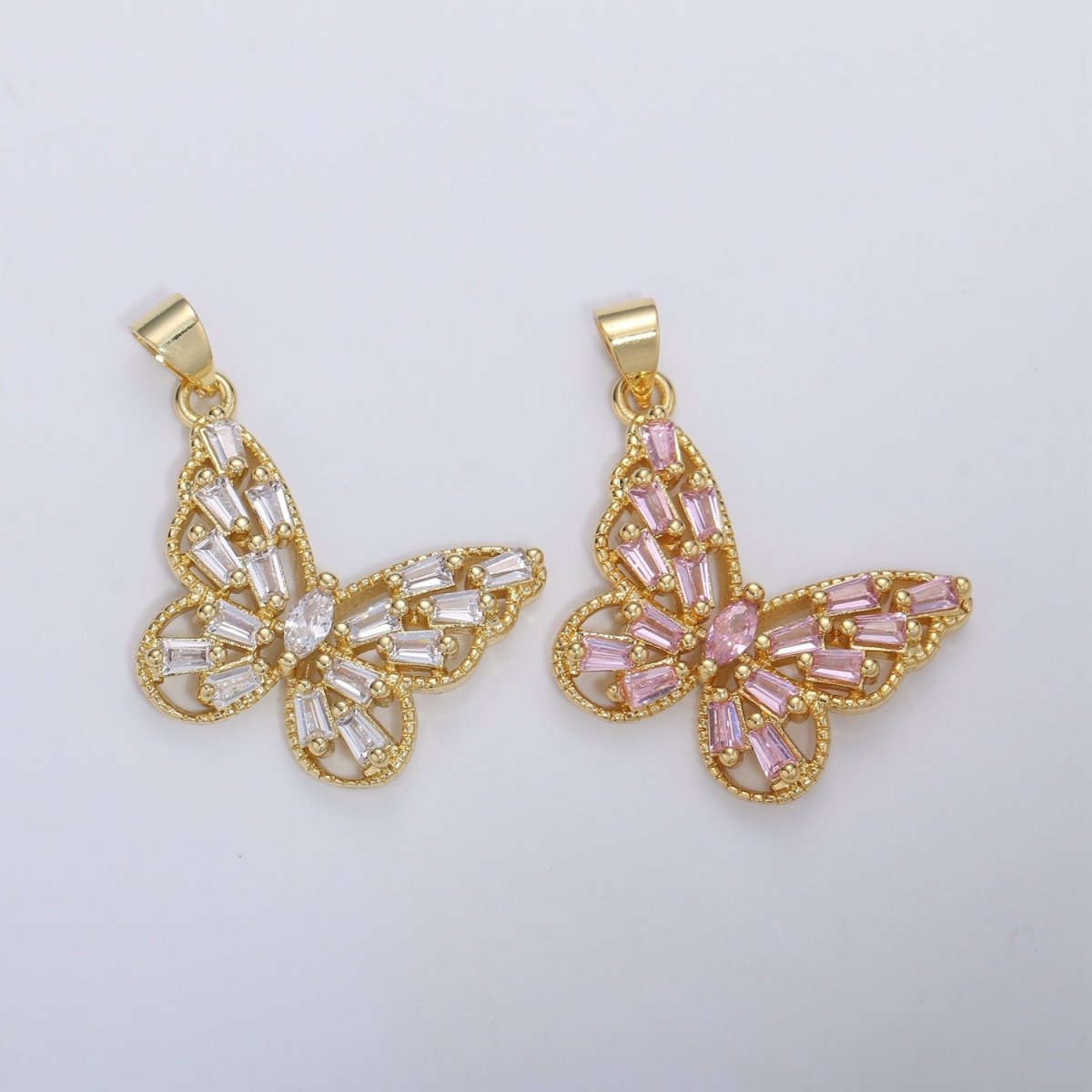 14k Gold Filled Micro Pave CZ Butterfly Pendant Charm, Micro Pave CZ Butterfly Pendant Charm, Gold Filled Pendant, Baguette CZ Pendant I-672 I-673 I-796 - DLUXCA