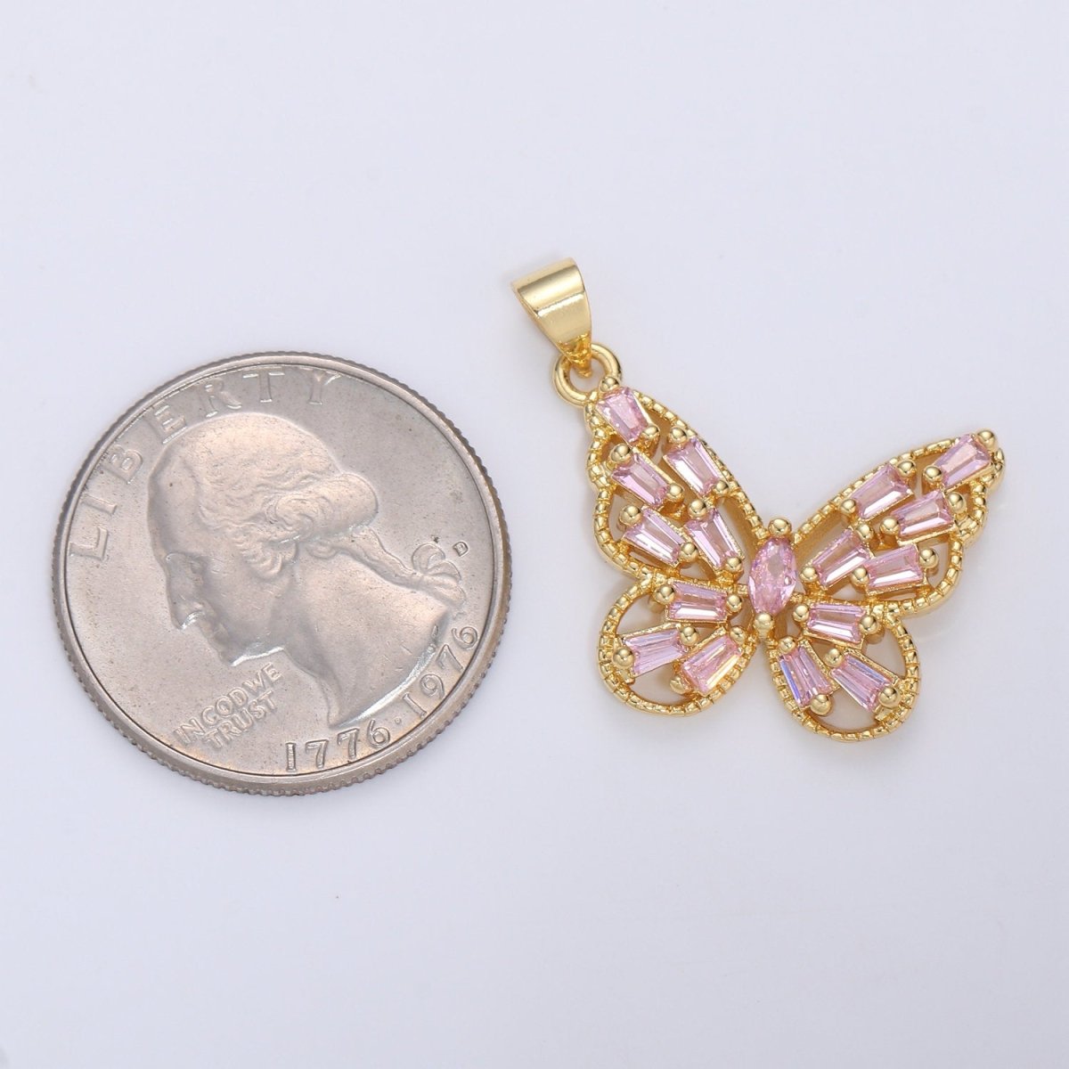14k Gold Filled Micro Pave CZ Butterfly Pendant Charm, Micro Pave CZ Butterfly Pendant Charm, Gold Filled Pendant, Baguette CZ Pendant I-672 I-673 I-796 - DLUXCA