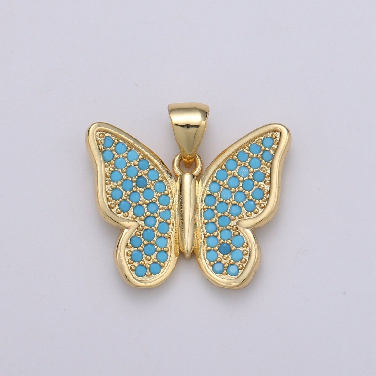 14k Gold Filled Micro Pave CZ Butterfly Pendant Charm, Micro Pave CZ Butterfly Pendant Charm, Gold Filled Pendant, Cluster CZ Pendant J-063~J-065 - DLUXCA