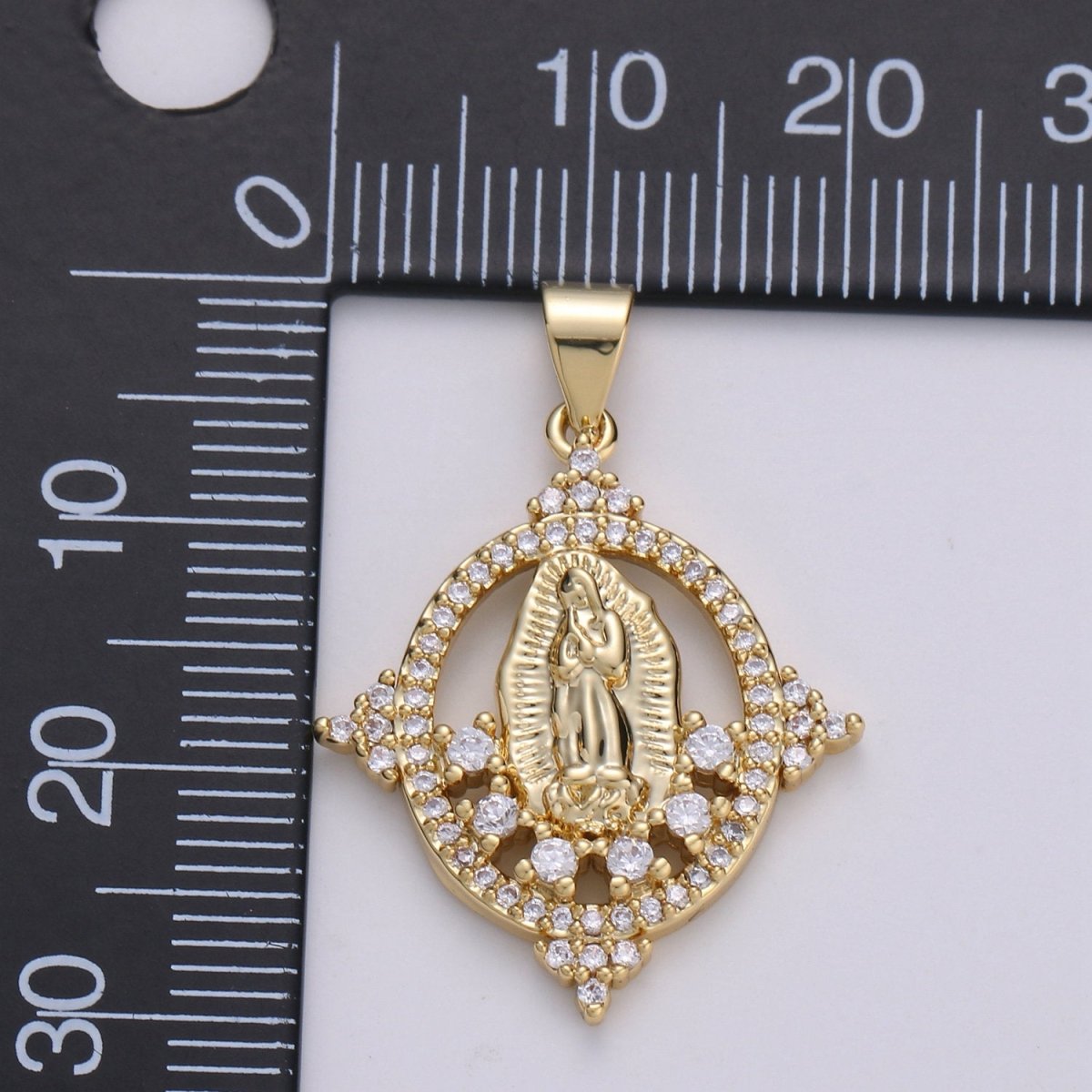 14K Gold Filled Micro Pave CZ Charm, Bless Mother Virgin Mary Pendant, Cluster CZ Pendant Craft Supplies For Necklace Bracelet Jewelry Making I-699 - DLUXCA