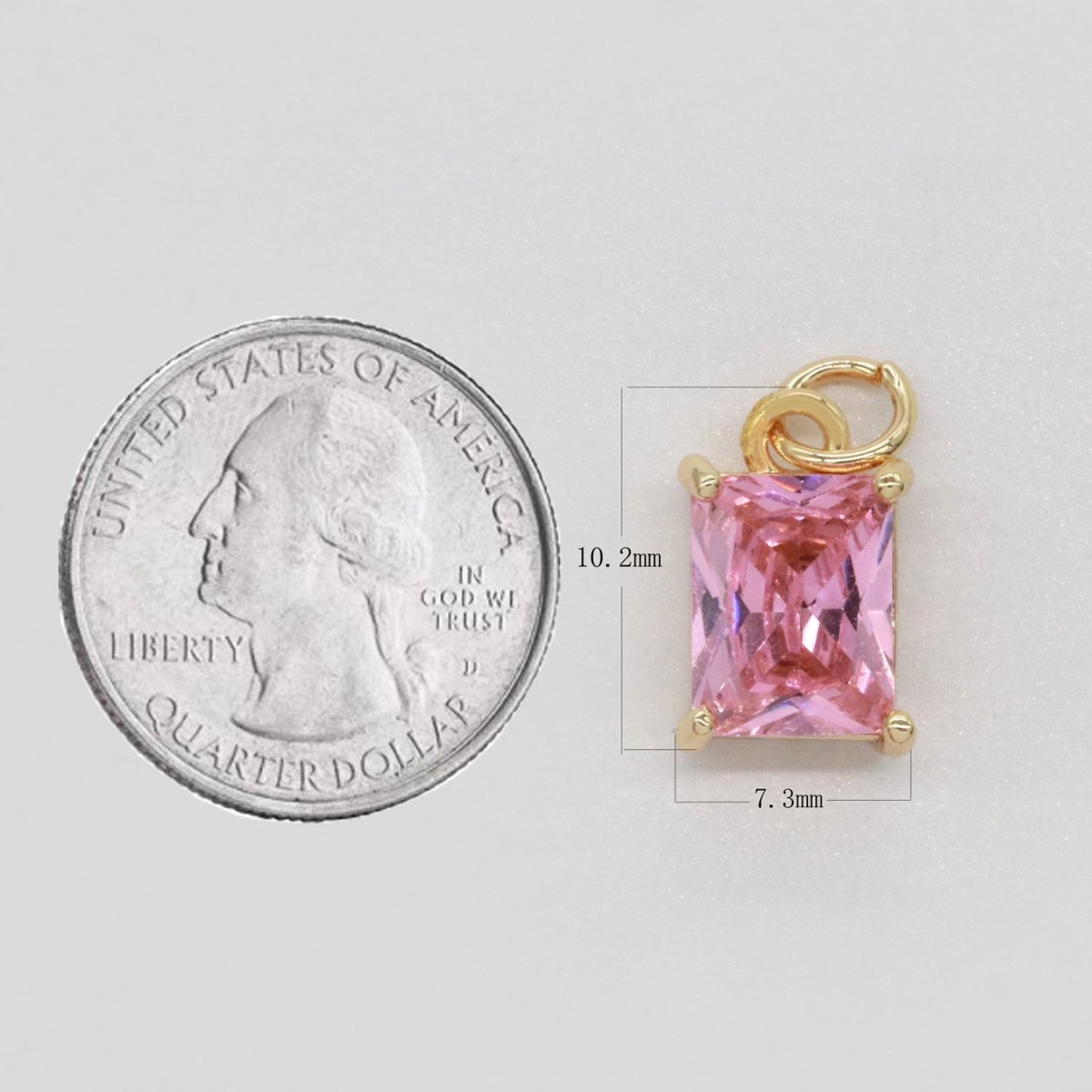 14k Gold Filled Micro Pave CZ Geometric Pendant Charm Emerald Cut Birthstone Add on charm E-881-E-891 C-369 - DLUXCA