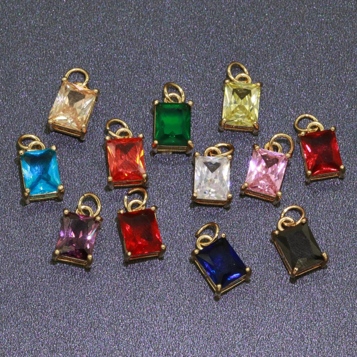 14k Gold Filled Micro Pave CZ Geometric Pendant Charm Emerald Cut Birthstone Add on charm E-881-E-891 C-369 - DLUXCA