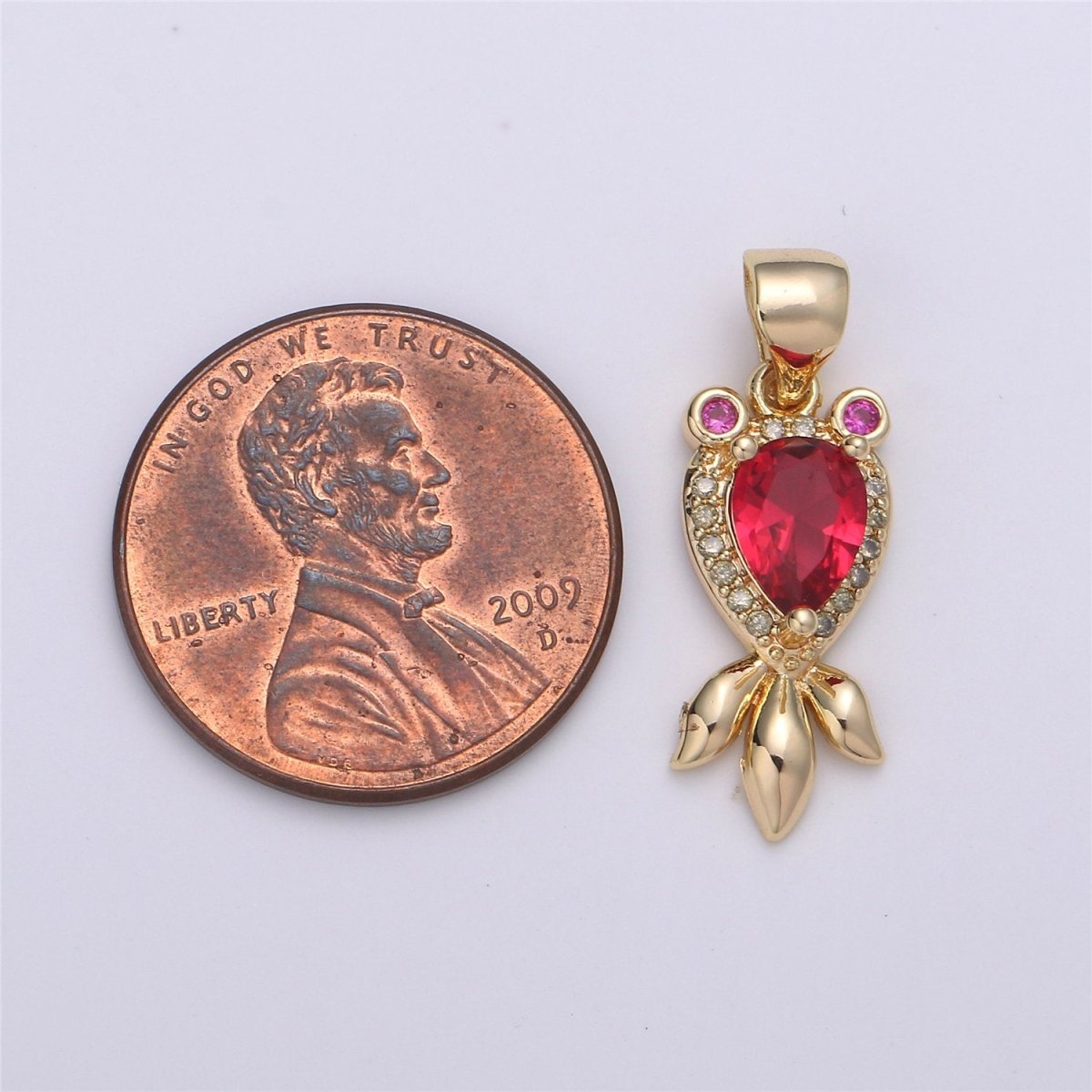 14k Gold Filled Micro Pave CZ Gold Fish Pendant Charm, Red CZ Pendant Charm, Gold Filled Fish Pendant, For DIY Jewelry I-625 - DLUXCA