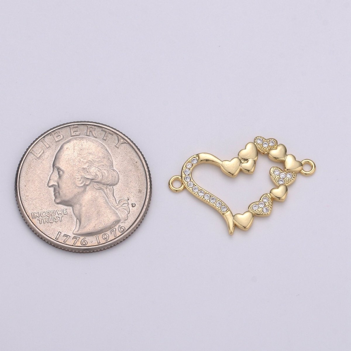 14K Gold Filled Micro Pave CZ Heart Charm Connector Micro Pave CZ Love Connector For Bracelet and Necklace Supply F-506 - DLUXCA