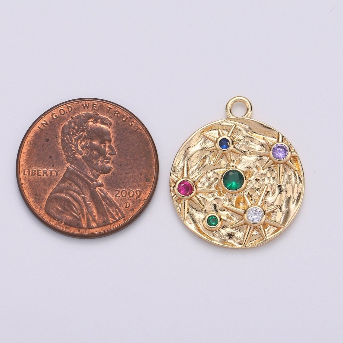 14k Gold Filled Micro Pave CZ Star in the Galaxy Charm, Pounded Pendant Charm, Rainbow Cubic Zirconia, Atlas Charm D-217 D-218 - DLUXCA