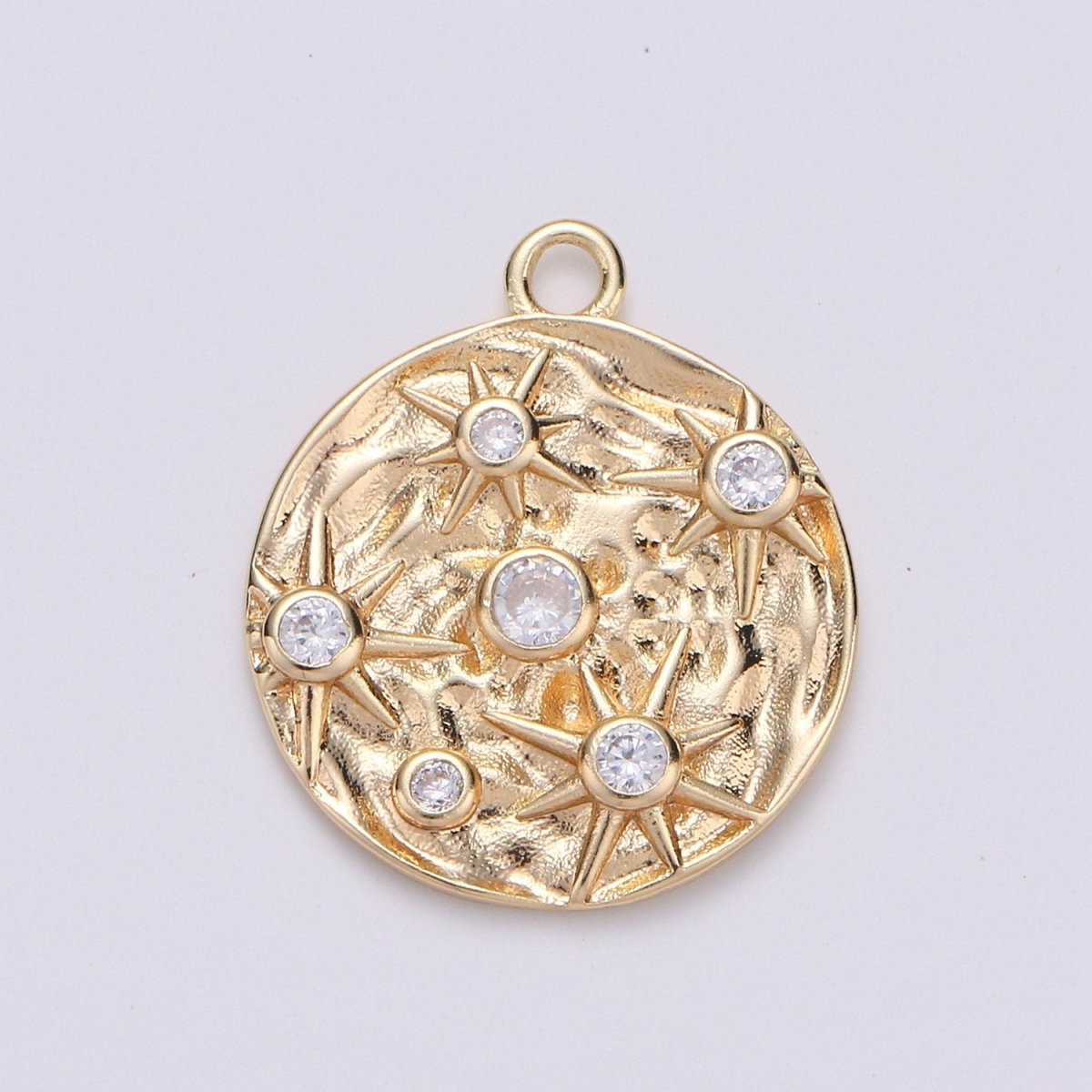 14k Gold Filled Micro Pave CZ Star in the Galaxy Charm, Pounded Pendant Charm, Rainbow Cubic Zirconia, Atlas Charm D-217 D-218 - DLUXCA