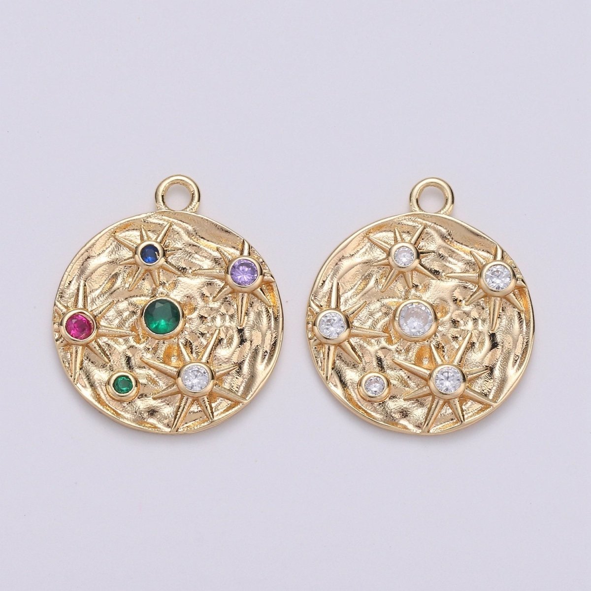 14k Gold Filled Micro Pave CZ Star in the Galaxy Charm, Pounded Pendant Charm, Rainbow Cubic Zirconia, Atlas Charm D-217 D-218 - DLUXCA