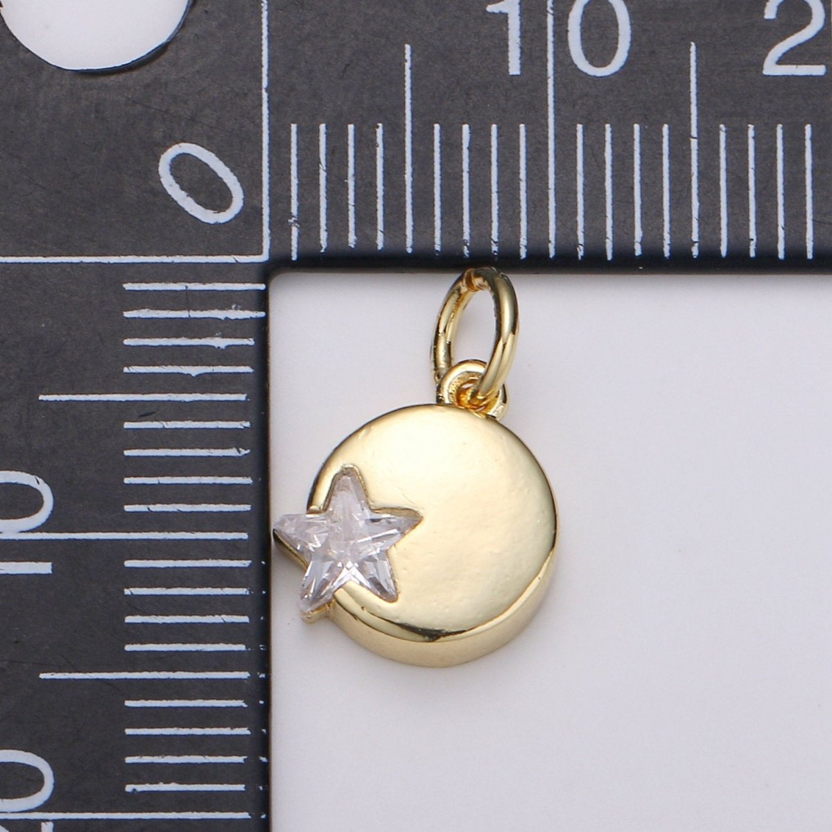 14K Gold Filled Micro Pave CZ Star in the Universe Charm, Dainty Star Pendant Charm, Gold Filled Round Pendant, Wristlet Charm D-221 D-222 - DLUXCA