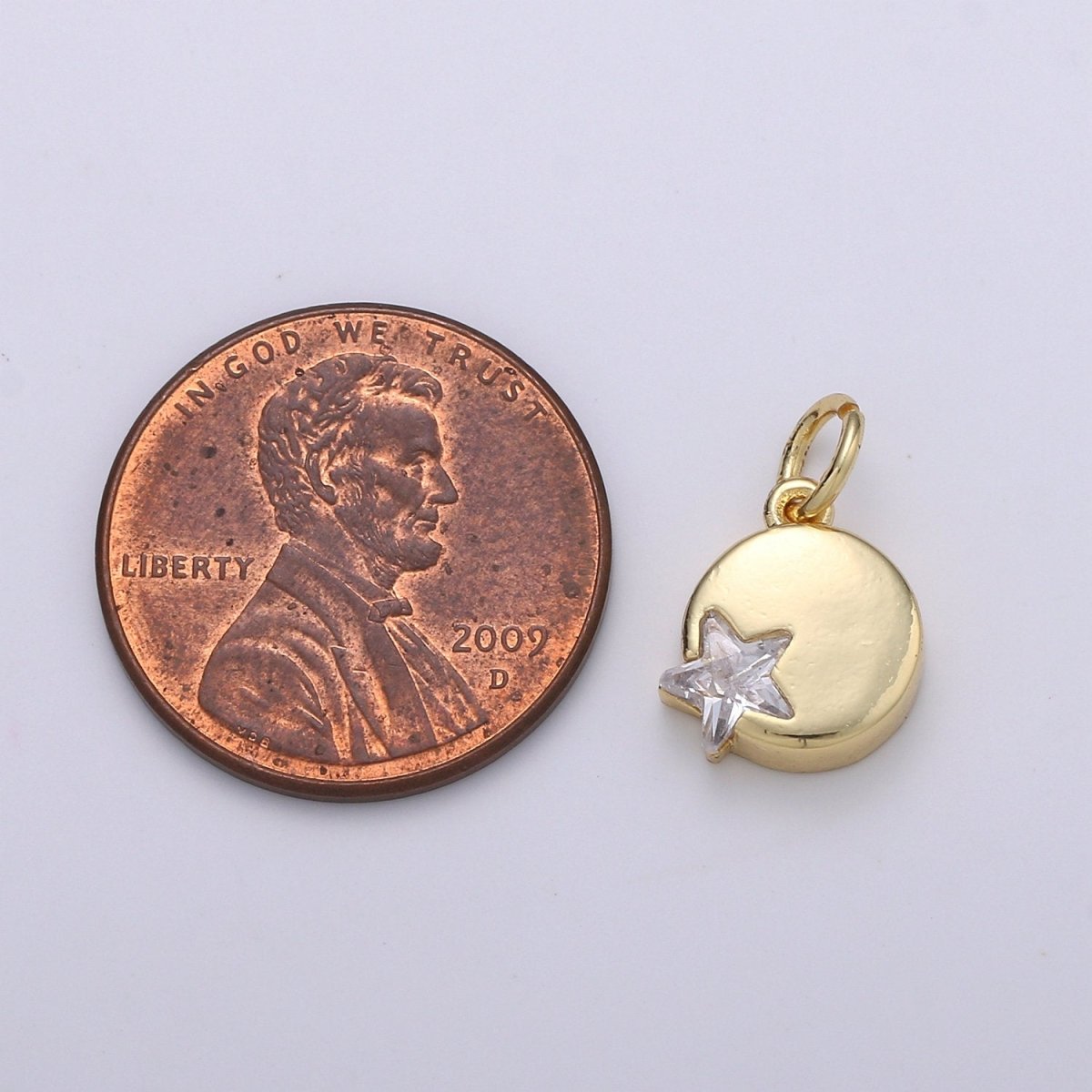 14K Gold Filled Micro Pave CZ Star in the Universe Charm, Dainty Star Pendant Charm, Gold Filled Round Pendant, Wristlet Charm D-221 D-222 - DLUXCA