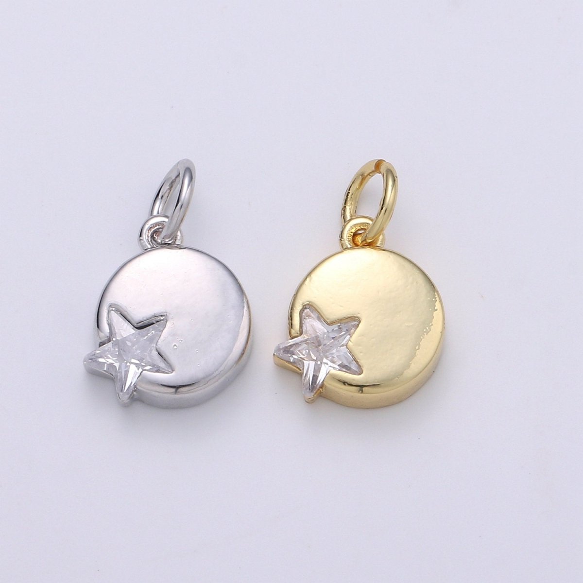 14K Gold Filled Micro Pave CZ Star in the Universe Charm, Dainty Star Pendant Charm, Gold Filled Round Pendant, Wristlet Charm D-221 D-222 - DLUXCA